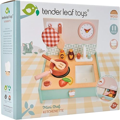 Miniatura 4 de Tender Leaf Toys - Cocina Mini Chef - Cocina de madera portátil plegable con accesorios para cocinar de simulación - Desarrolla habilidades