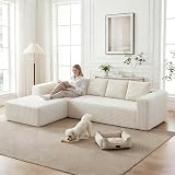 Yihomfy 261cm Canapé d'angle Convertible, Canape 3 Places en L, Compressible canapé modulable Cloud avec Assise Profonde, canape Dangle Convertible et Librement combinable pour Le Salon, Beige - 1