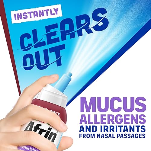 Miniatura 6 de Afrin Bruma salina hidratante para niños para congestión nasal diaria y nariz seca, enjuague nasal salino isotónico de agua de mar con boquilla de