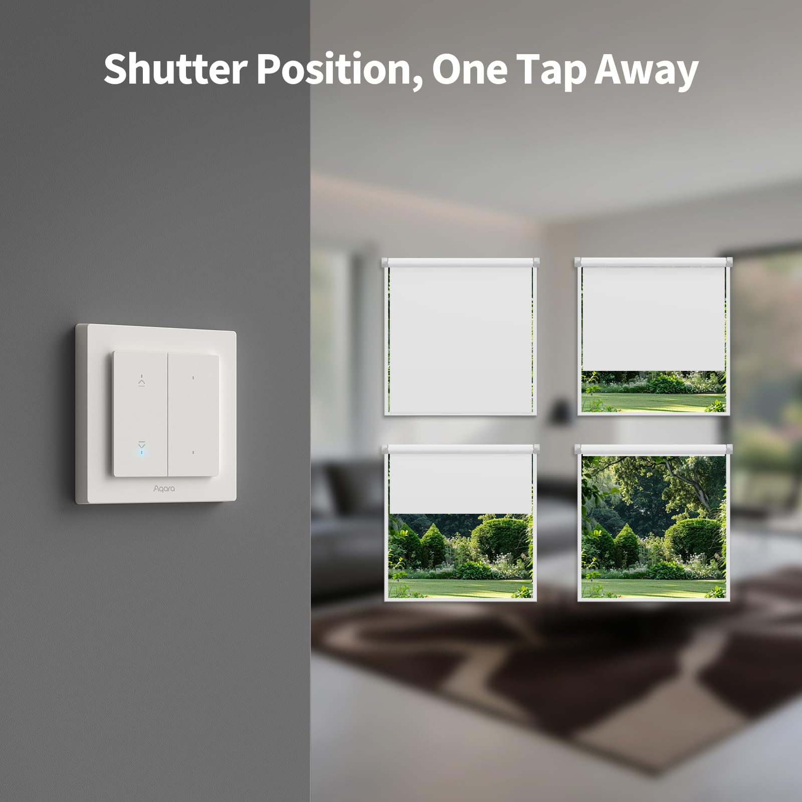 Aqara Przełącznik Migawki H2 EU - Matter, Protokół Thread/Zigbee, do Rolet/Żaluzji, 2 przyciski bezprzewodowe, obsługuje Apple Home, Alexa, Home Assistant i Google Home (wymagany przewód neutralny)
