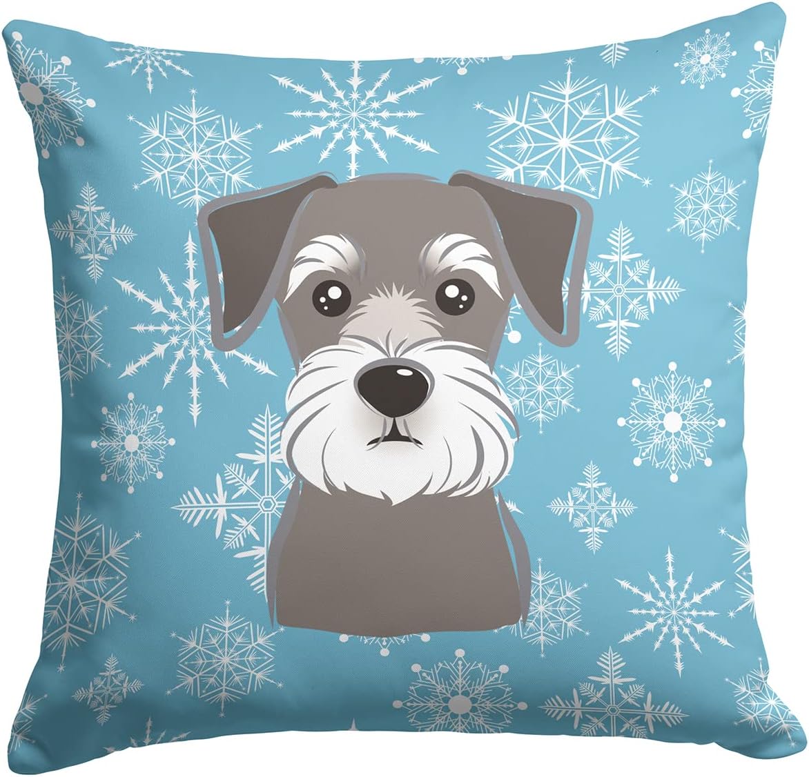 Caroline's Treasures BB1640PW1414 Snowflake Schnauzer Fabric Decorative Pillow Machine Washable, Indoor Outdoor Decorative Pillow for Couch, Bed or Patio, 14Hx14W