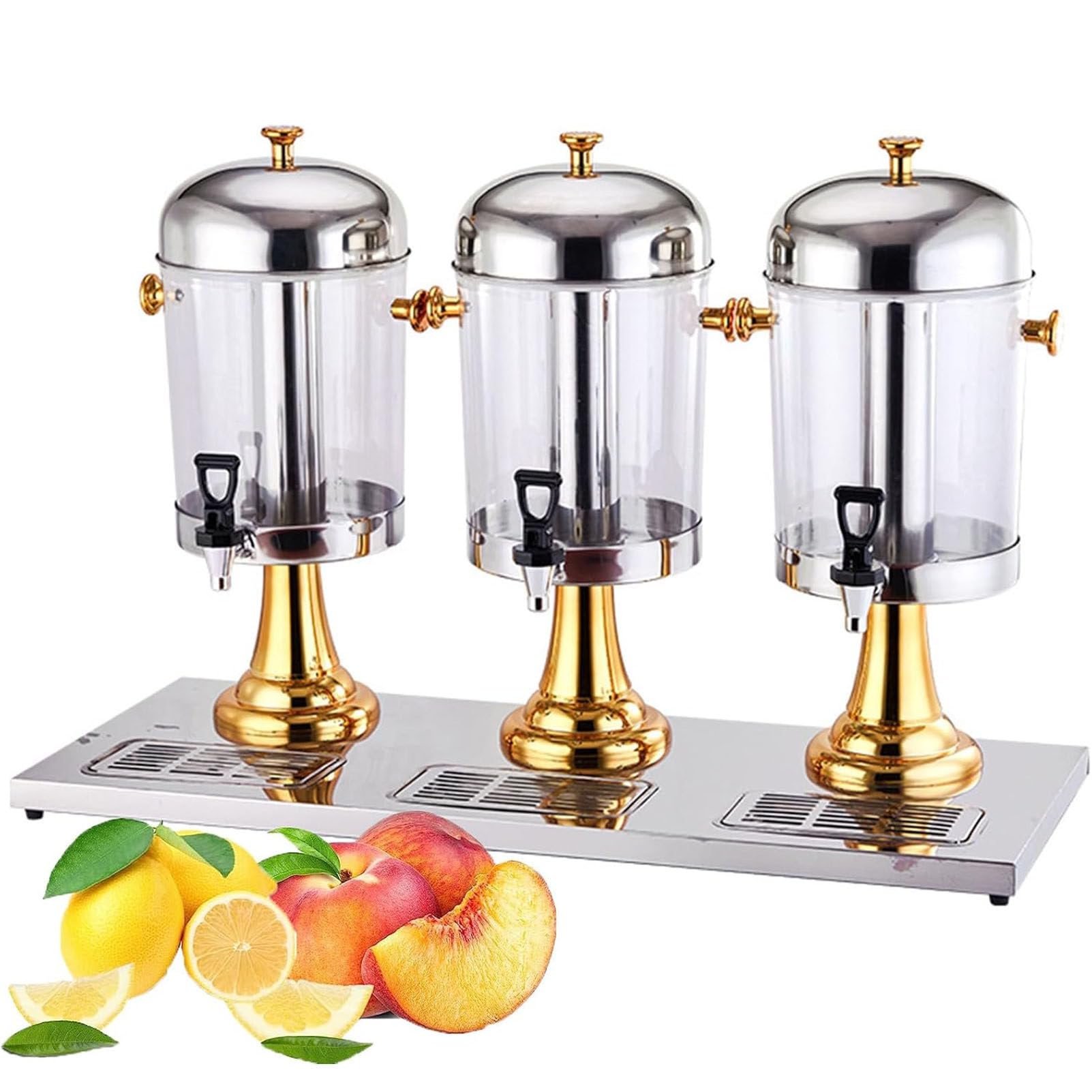 HCZKIUJY Beverage Dispenser with Stainless Steel Faucet, 6.3 Gallon Glass Drink Dispenser for Parties, Events, Self-Service (Gold ThreeBarrels/24L)