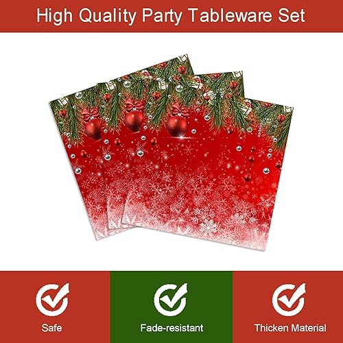 Miniatura 4 de 96 platos y servilletas para fiesta de Navidad, tenedor, suministros de fiesta, bola de árbol de Navidad, juego de vajilla de papel desechable para