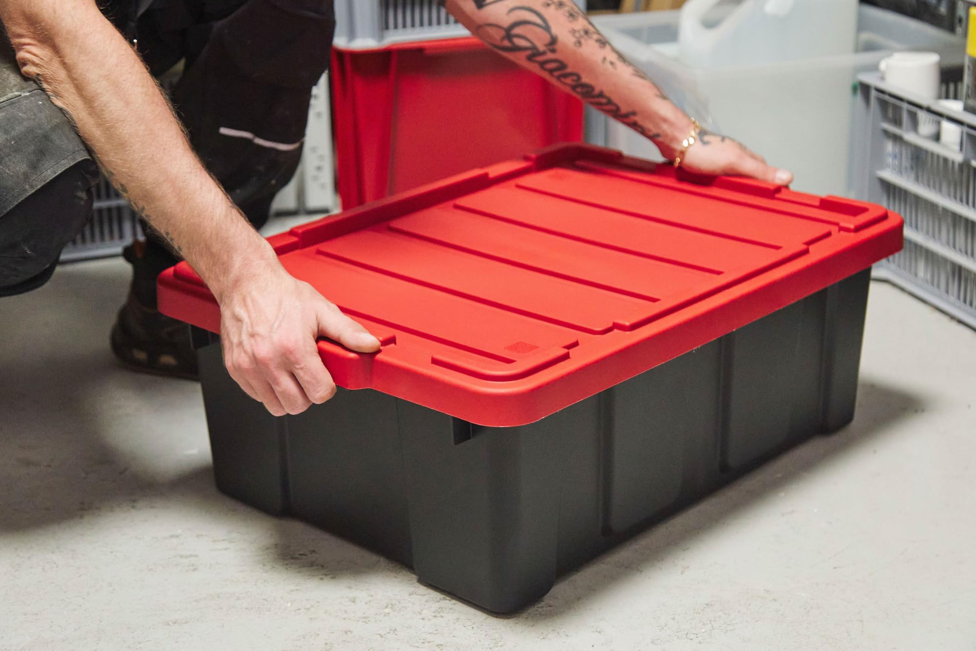 Scatole Organizer Iris Ohyama 50L Set Di 3 | Pieghevoli, Impilabili, Per Garage E Cantina | Rosso - Foto 3