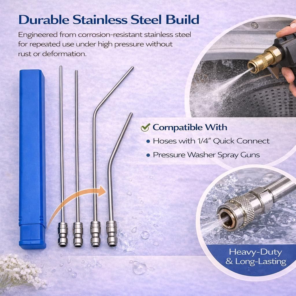 High Pressure Washer Nozzle Kit for Washing, 4/6/8/9/11PCS pressure washer needle tips set,1/4 Quick Connect Stainless Steel Wand for AC Coil, Washing Machine & Water Heater Cleaning (8pcs)