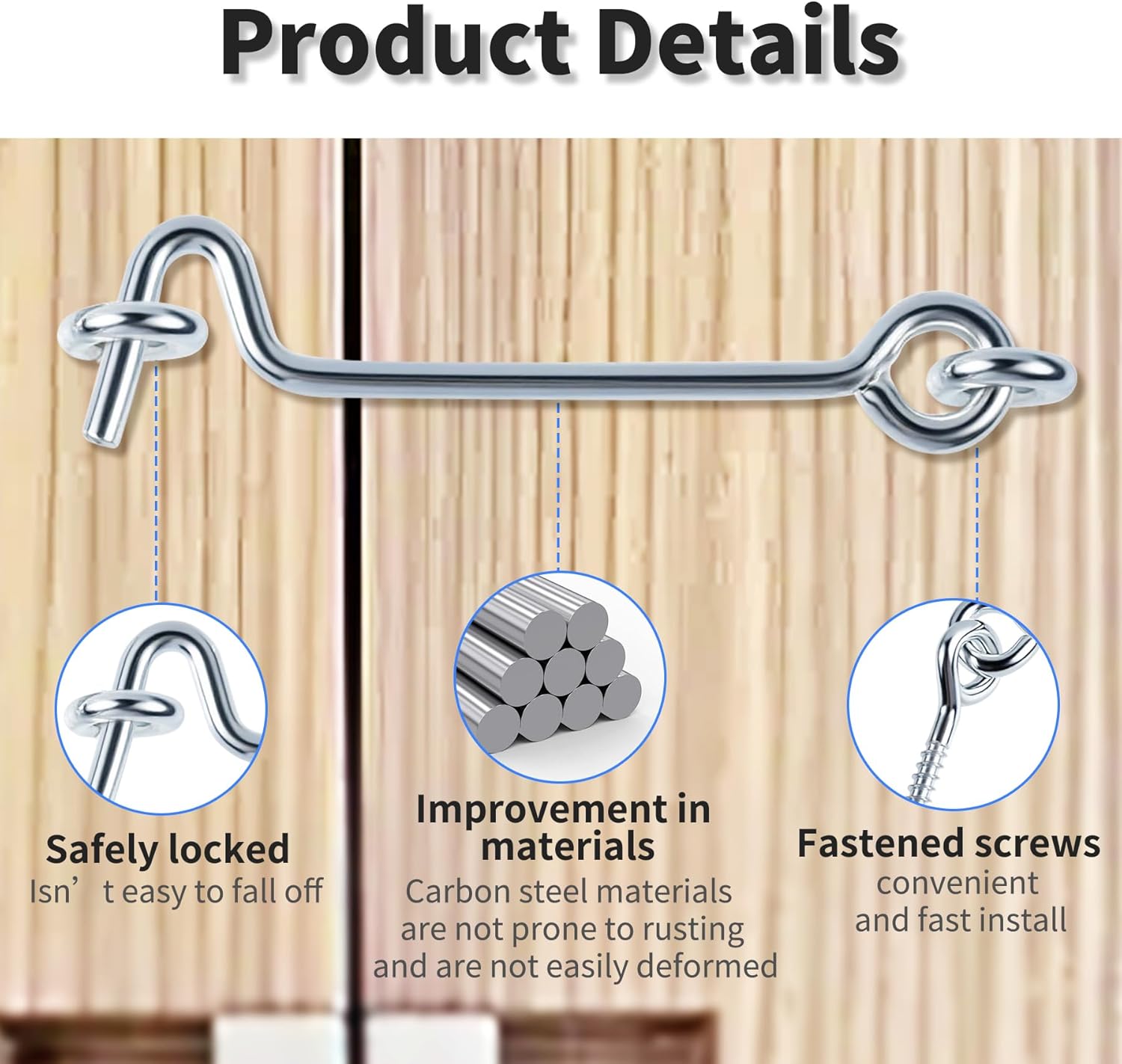 4 Pcs 6"L Silver Hook and Eye Latch Hook Latch with Mounting Screws Carbon Steel Zinc Plated Privacy Lock Mounting Screws for Wooden Cabin Gate Sliding Barn Door Swivel Window
