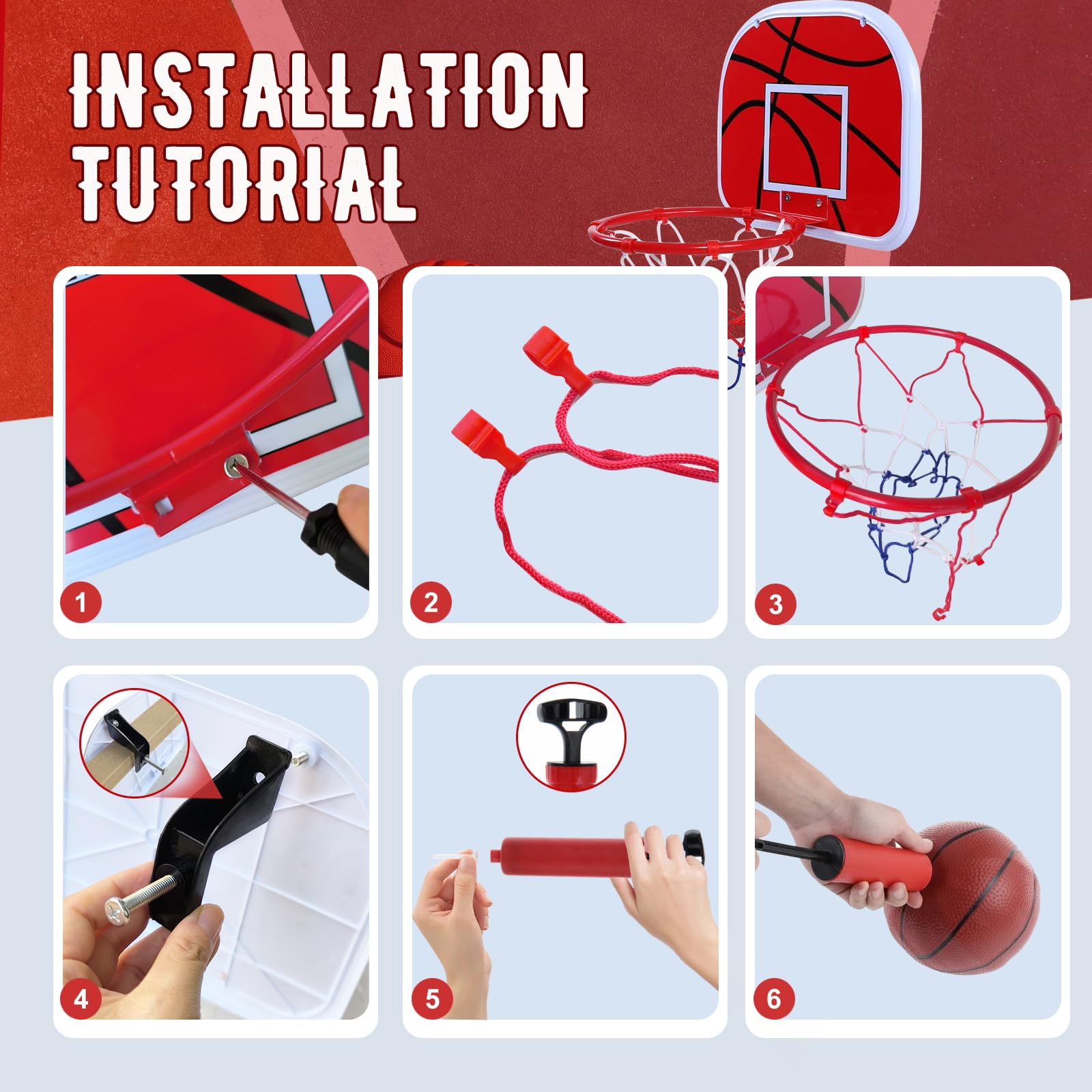 Mini Panier de Basket Enfant Interieur, Panier Basket Mural Set ExtéRieur, avec 2 Ballons de Basket et pompepanier, Jeux de Basketball, Facile à Assembler pour I'extérieur Bureau à la Maison Chambre