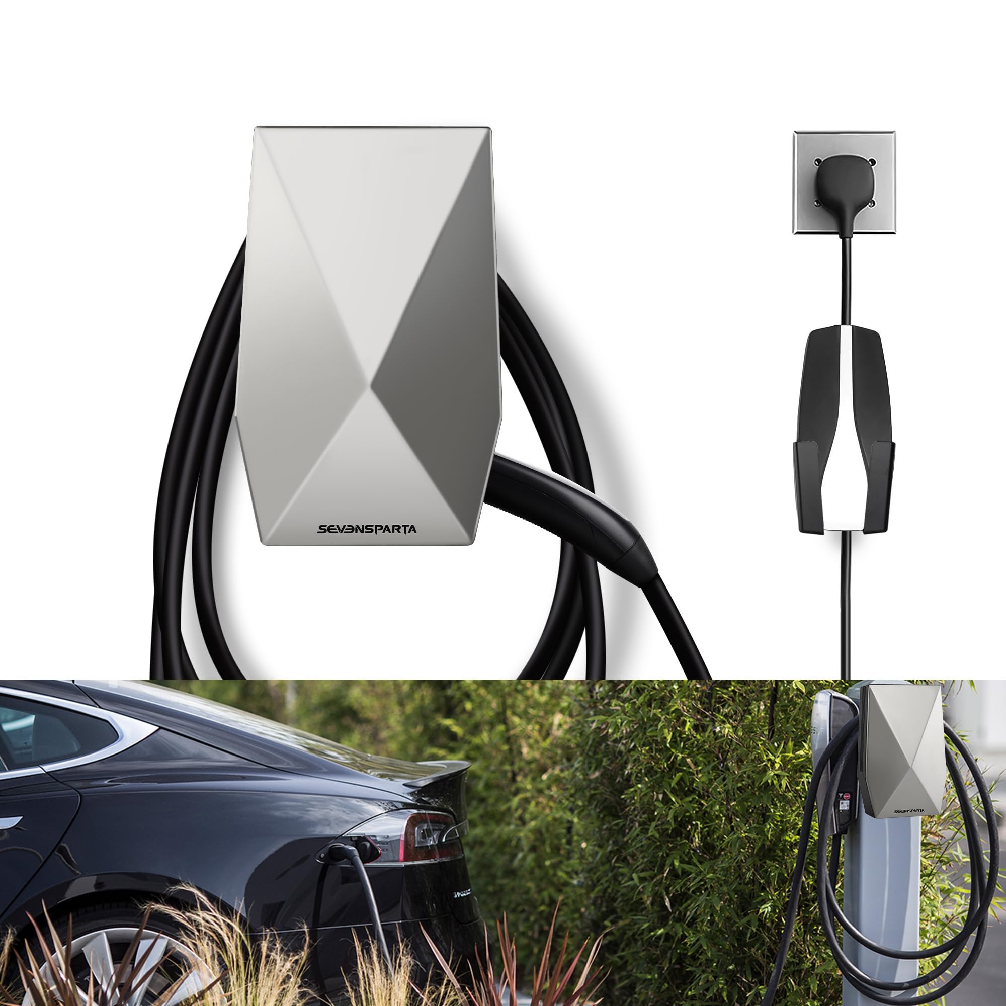 Upgraded Aluminum Charging Cable Holder with Chassis Bracket Compatible with Tesla Cybertruck Model 3 Model Y Model X Model S Charger Cable Organizer Accessories for Wall Connector,Improved Slot