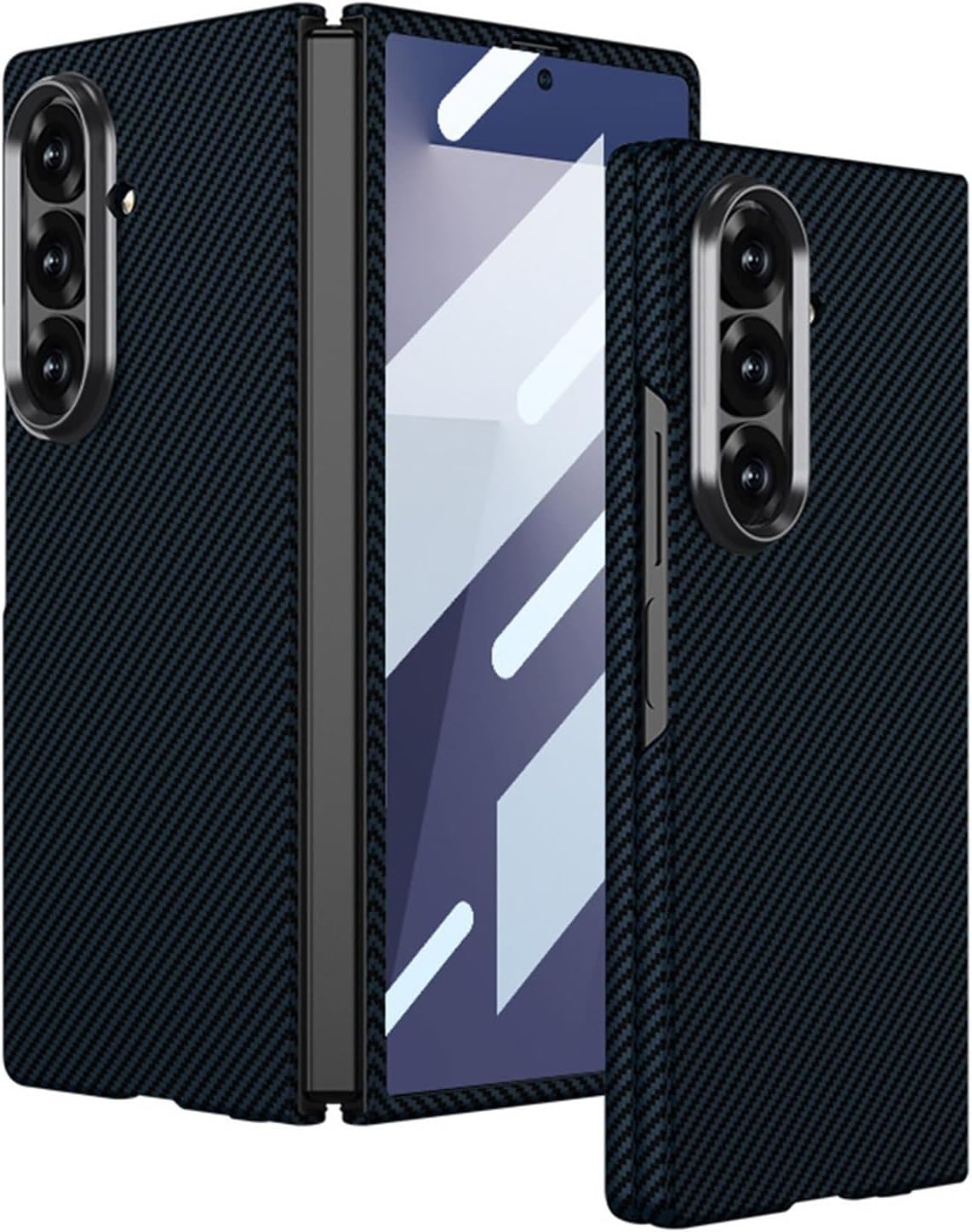 Slim Aramid Fiber Case for Samsung Galaxy Z Fold 7, Carbon Fiber Texture Lightweight Protective Cover with Built-in Screen Protector, Shockproof, Anti-Fingerprint, 1500D(Blue)