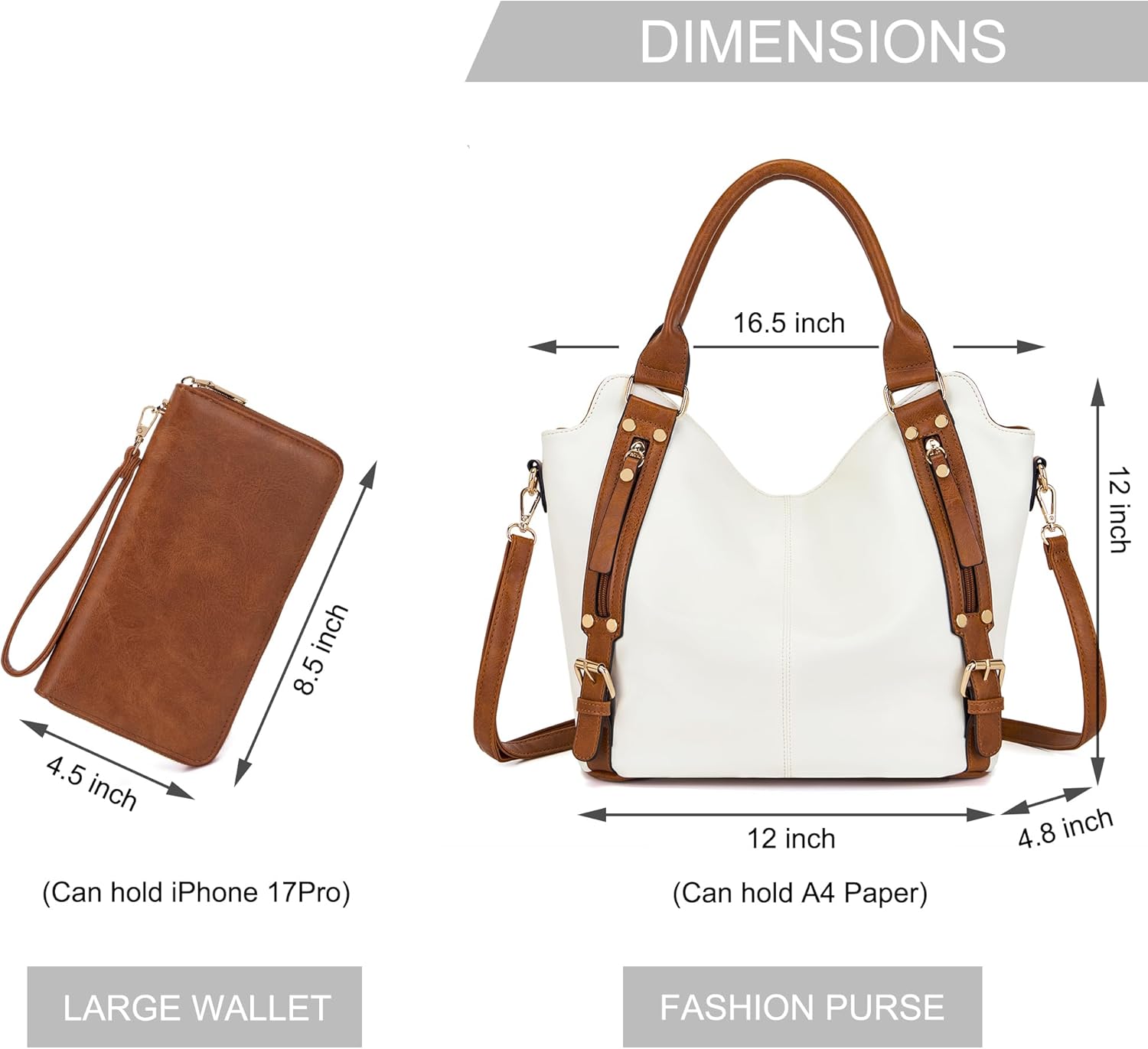 Crossbody Bags for Women Large Hobo Purse PU Leather Shoulder Handbag Ladies Tote Wallet Set 2PCS