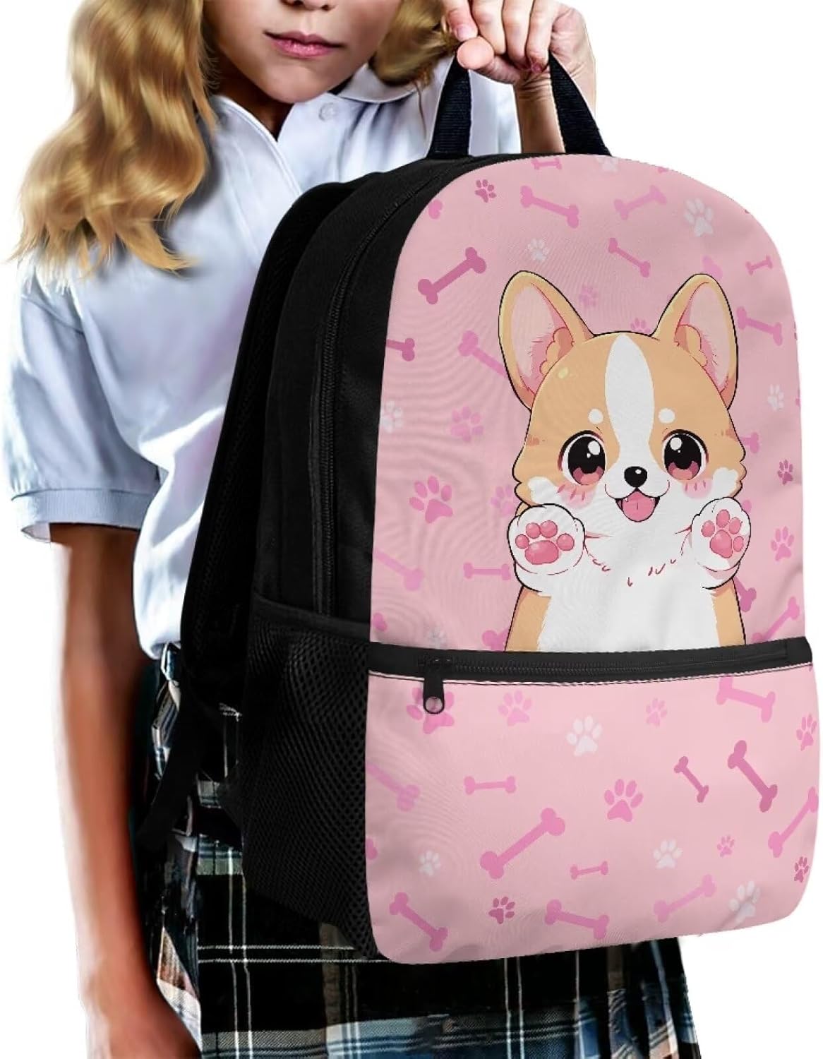 POLERO Cartoon Corgi Print Backpack for Kids Kindergarten School Bookbags Preschool Daypack