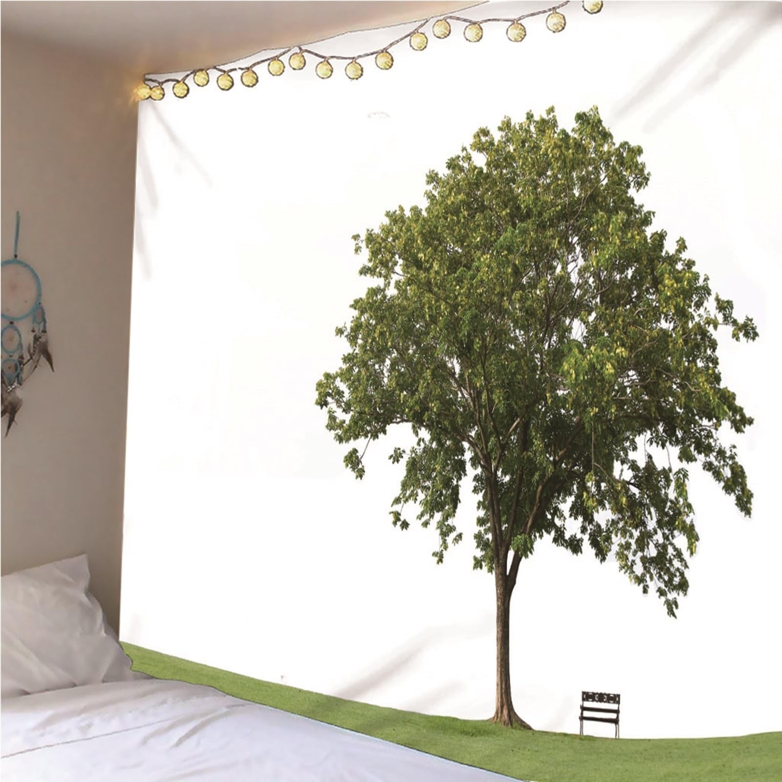 Lieson Arazzo Decorativo, Arazzi da Parete Camera da Letto 260x240CM Grande Albero Tappeto Muro Camera da Appendere Alla Parete Per Decorazione Della Casa, Verde Bianco