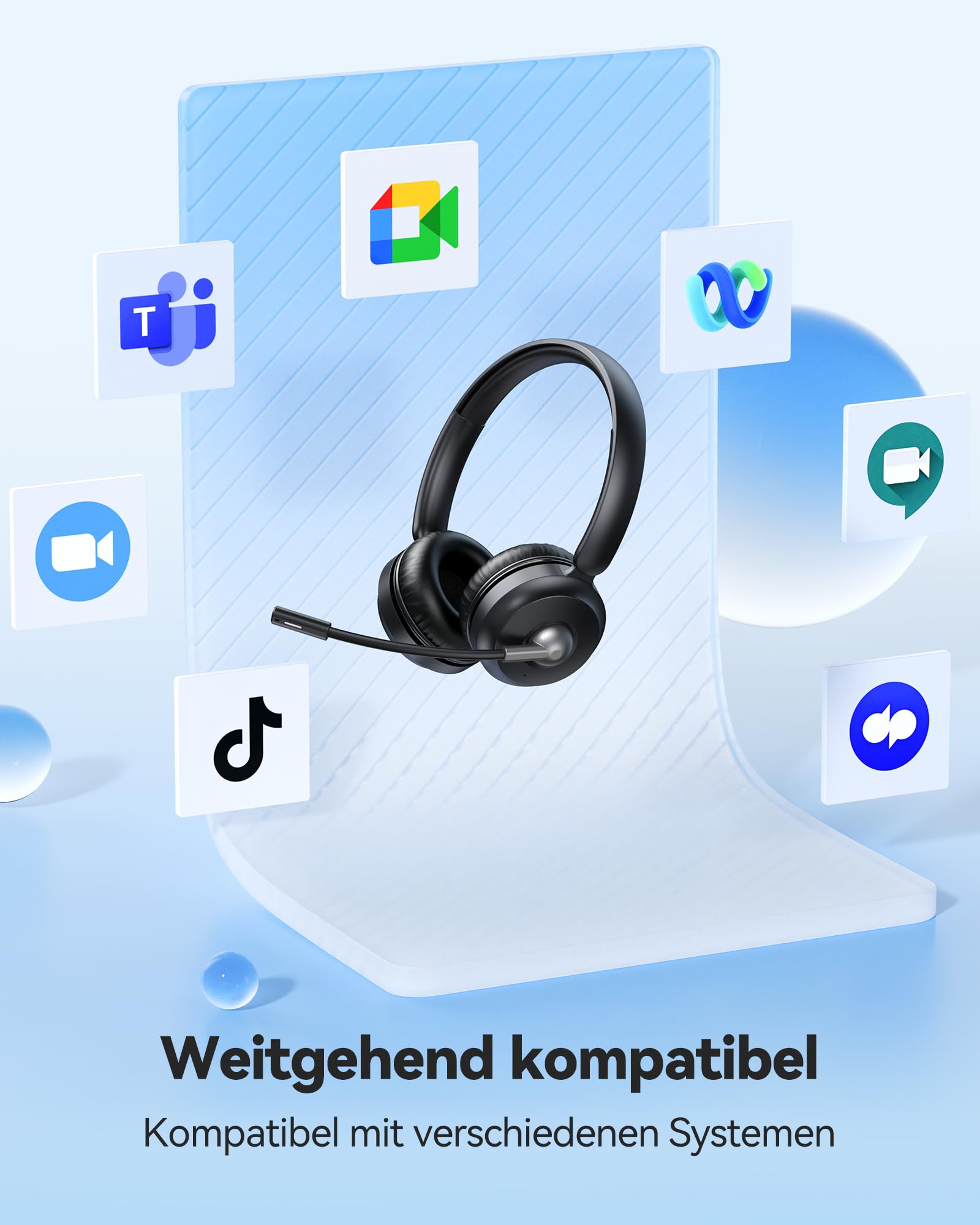 TECKNET V6.0 Bluetooth Headset mit Mikrofon, kabellos Headset mit ENC-Störunterdrückung&EIN-Tasten-Stumm, aufladbare kabellose Kopfhörer mit Ohrumschluss, 50h Akku Büro, Trucker, Callcenter – Schwarz