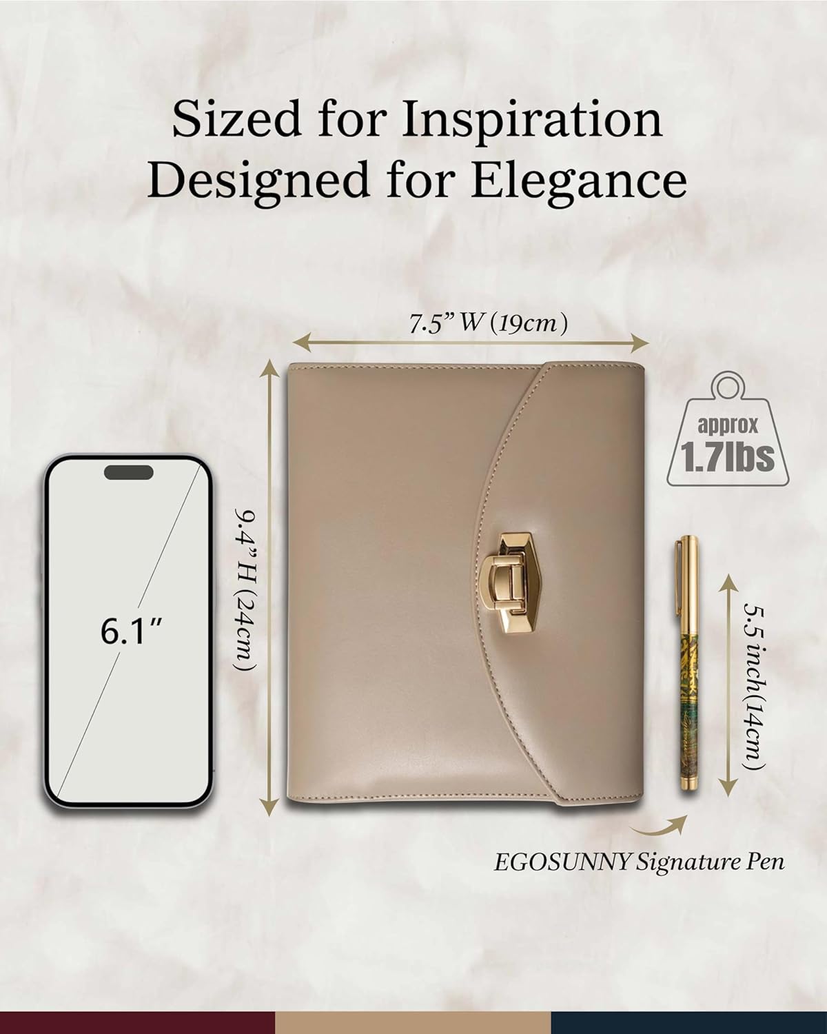 Terence A5 Clutch Journal Planner Cover 5.8" x 8.3", Refillable 6-Ring Binder with 80 Sheets, 5 Dividers & Metal Ballpoint Pen – Ideal for Work, School & Personal Use (Irish Cream)