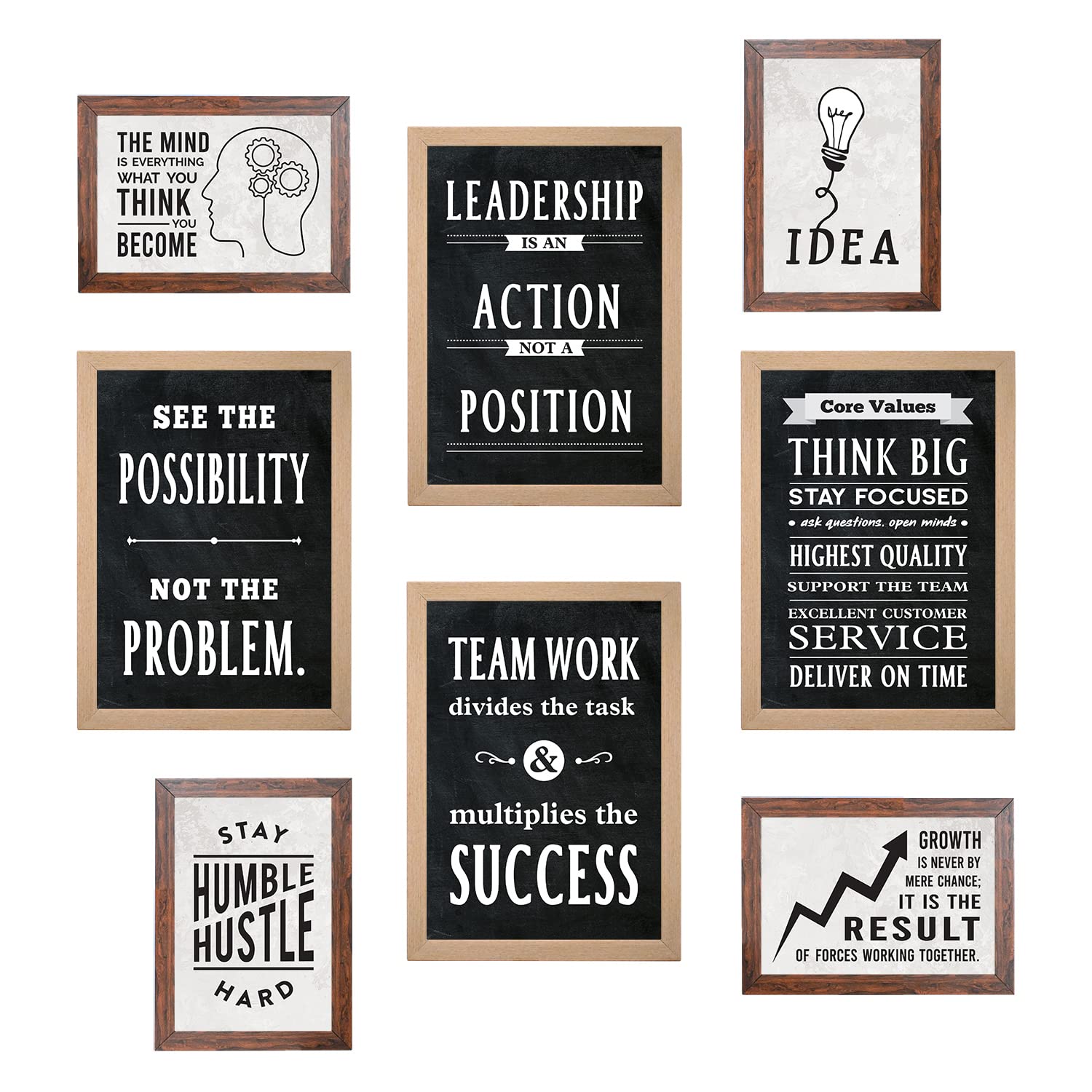 Chaka Chaundh Marcos de citas de oficina, marcos de pared con citas motivacionales para oficina, marco de pared con citas de negocios, póster de pared con citas de oficina (juego de 8, citas de