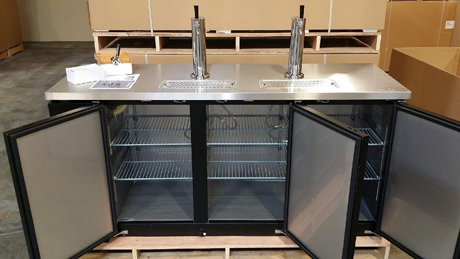 72" Triple Keg Double Tap Beer Can Bottle Dispenser Refrigerator, Stainless Steel Top, Kegerator Fridge