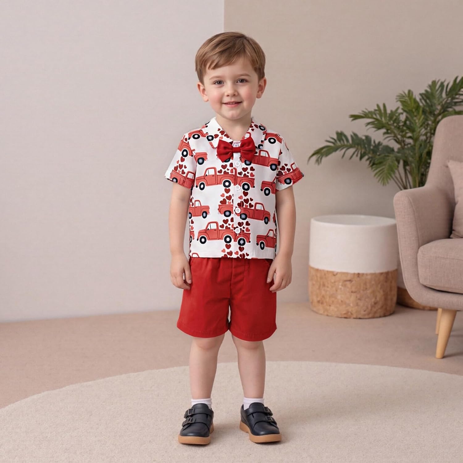 FIOMVA Toddler Baby Boy Valentines Day Outfit Clothes Button Down Shirt with Bowtie and Shorts Set Gentleman Suit Dress - Image 2