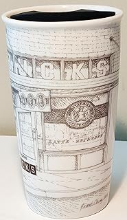 The First Coffee Store Pike Place Storefront Soft Touch Ceramic Travel Mug, 12 oz