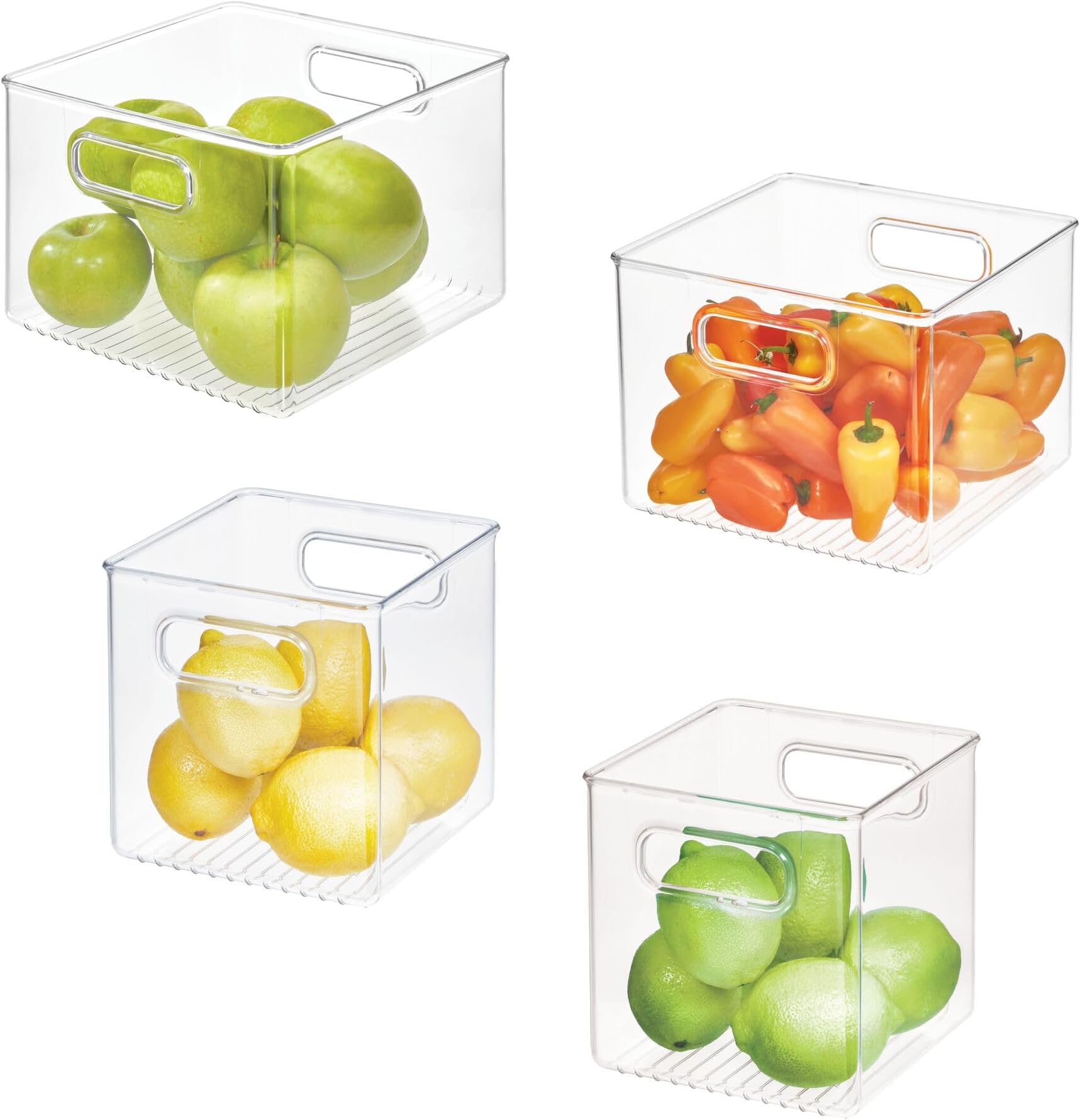 iDesign Fridge Bin with Handles, 2 Small and 2 Medium Bins, 4 Pack, Clear, Made in USA
