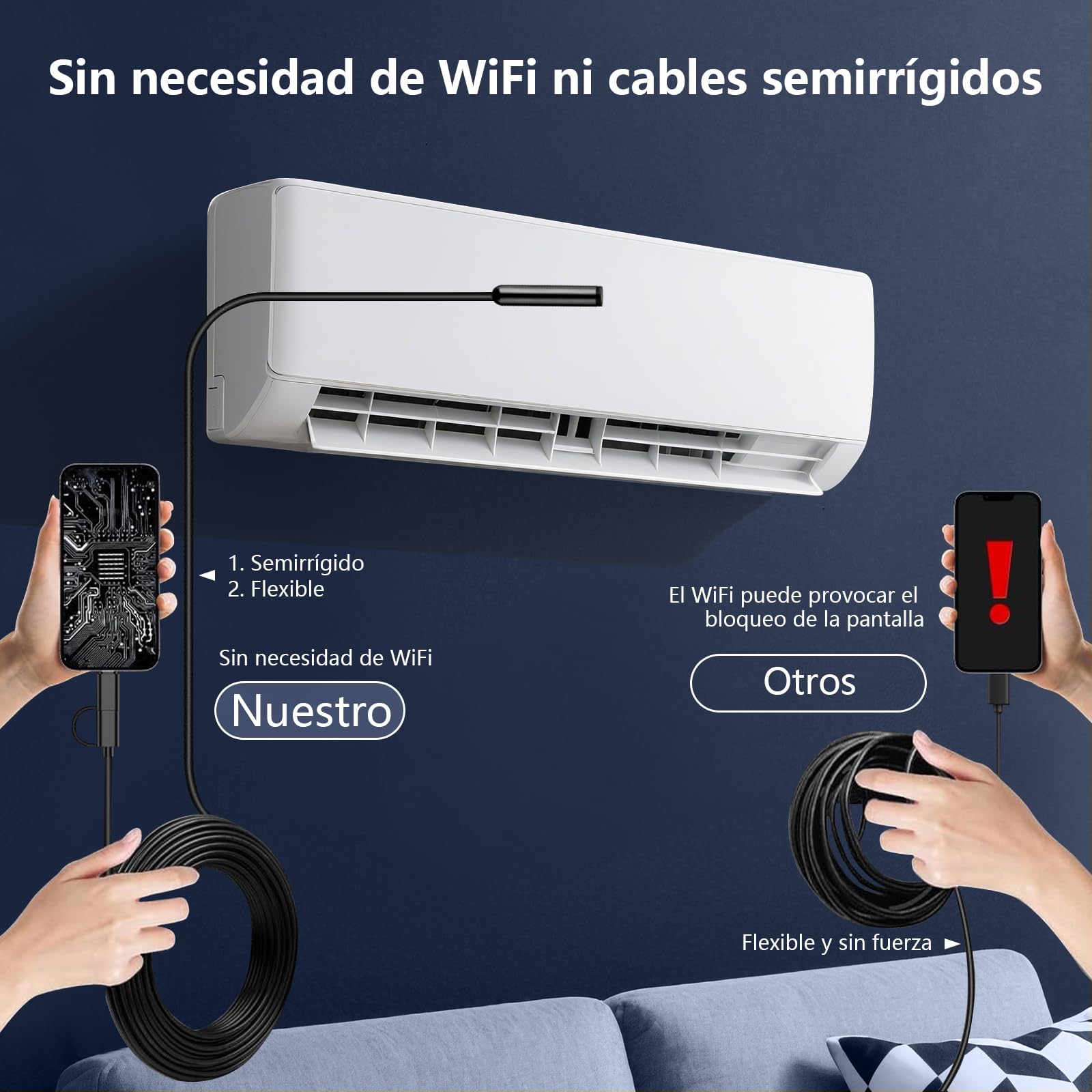 Endoscopio Cámara de Inspección 10 Metros | Cámara Endoscópica Full HD 1080P IP67 Impermeable con 8 LED, Imán y Gancho para Tuberías, Motores, Alcantarillas - Cámara para Móvil sin App