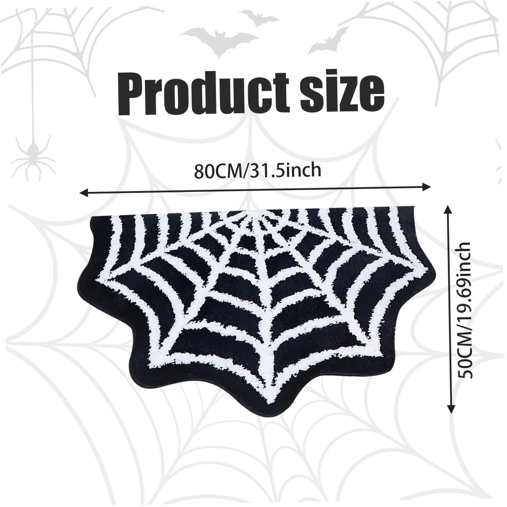 Homemissing Tappetino da bagno a forma di ragno per bagno Halloween 40,6 x 61 cm tappeti da bagno per bambini ragazzi ragazze pipistrello tappeti da bagno per vasca da doccia ragnatela nero