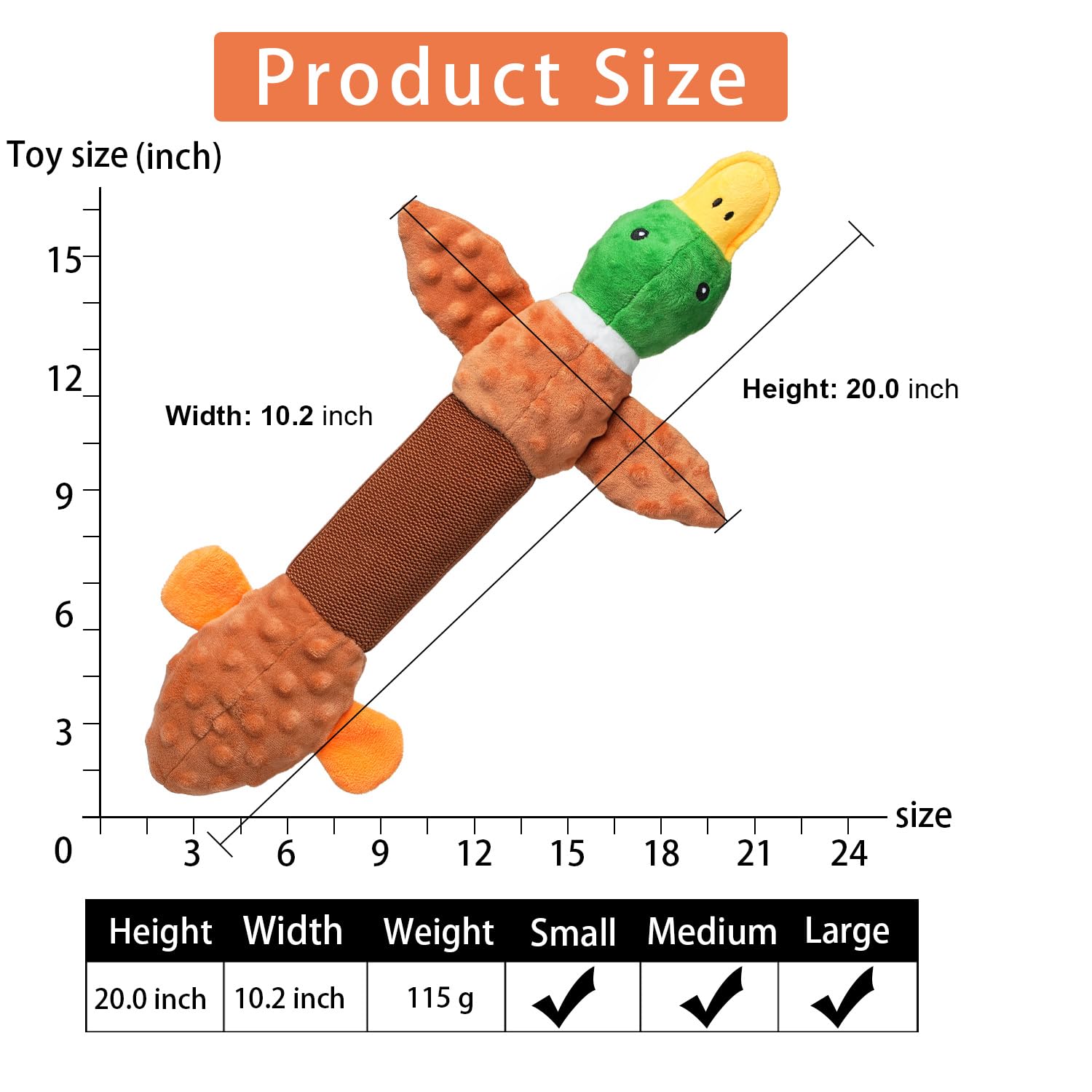 Sedioso Giocattolo per cani extra large, resistente, per cani di taglia grande, 50,8 cm, giocattolo interattivo per cani di taglia piccola, media e grande (anatra)
