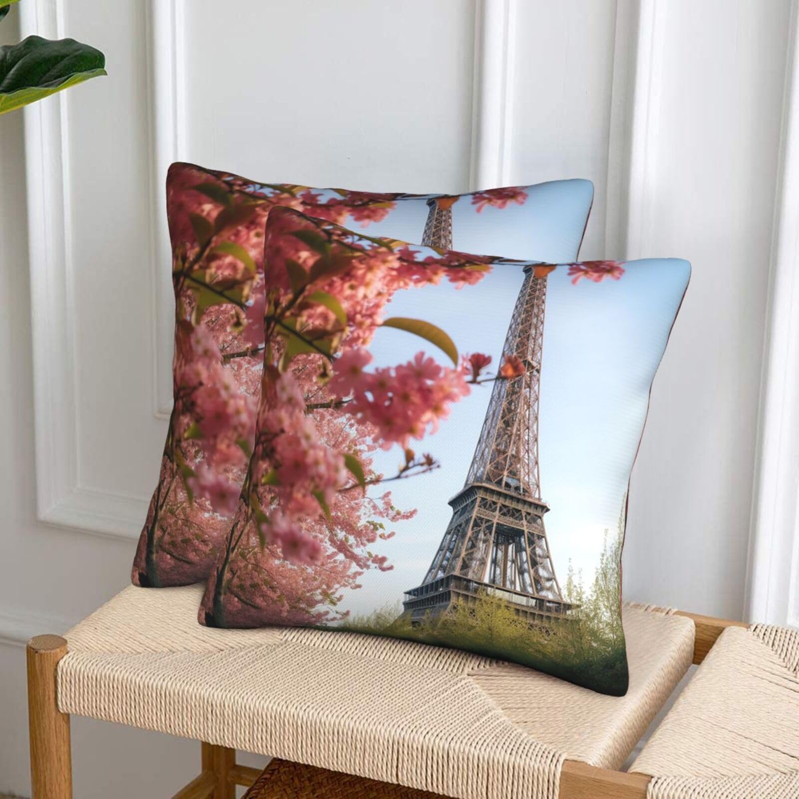 NONHAI Decorative Throw Pillow Covers Set of 2, 20"x20" Square Cushion Case Soft Comfy Paris Eiffel Tower Flower Throw Pillows for Couch Cushion Livingroom Farmhouse Home Decor Pillowcases
