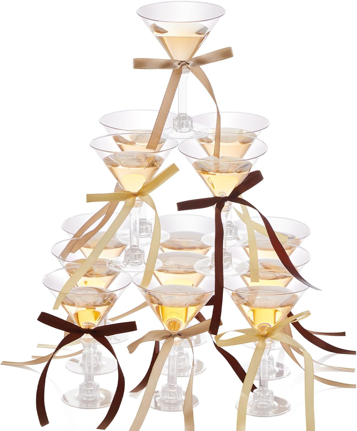 Maxdot 30 Sets A Tini Bit Older Birthday Party Supplies 5 oz Espresso Martini Glasses Plastic Mini Champagne Tower with Bows for Espresso Martini Bachelorette Decoration Tiny Bar(Coffee, Khaki, Beige)
