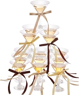 Maxdot 30 Sets A Tini Bit Older Birthday Party Supplies 5 oz Espresso Martini Glasses Plastic Mini Champagne Tower with Bows for Espresso Martini Bachelorette Decoration Tiny Bar(Coffee, Khaki, Beige)