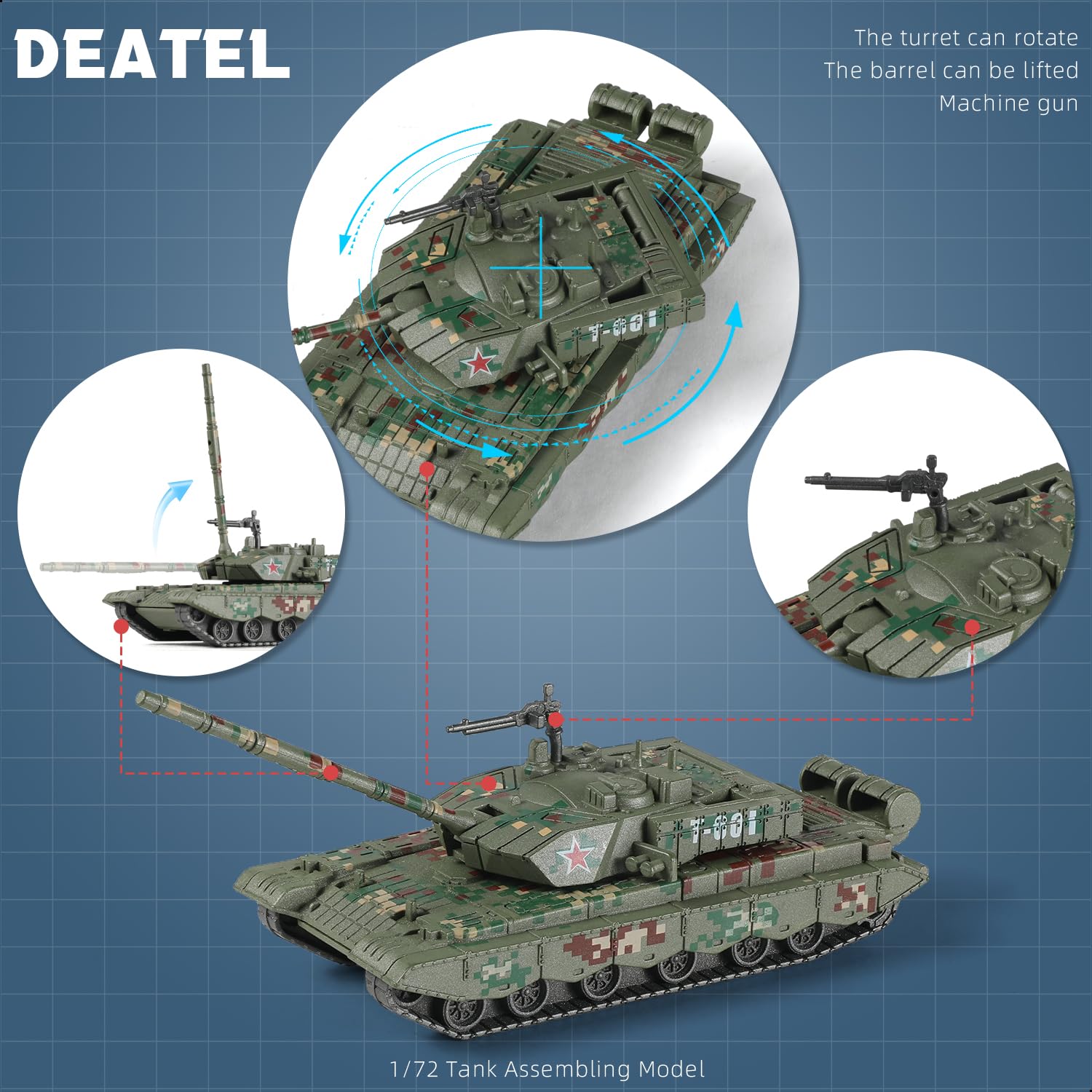 SEBUNAS 1/72 Scale Type 99 Military Tank Quick Build Model China Armored Vehicle Type 99 Main Battle Tank Building Model Gift for Adults and Kids (13PCS) - Image 3