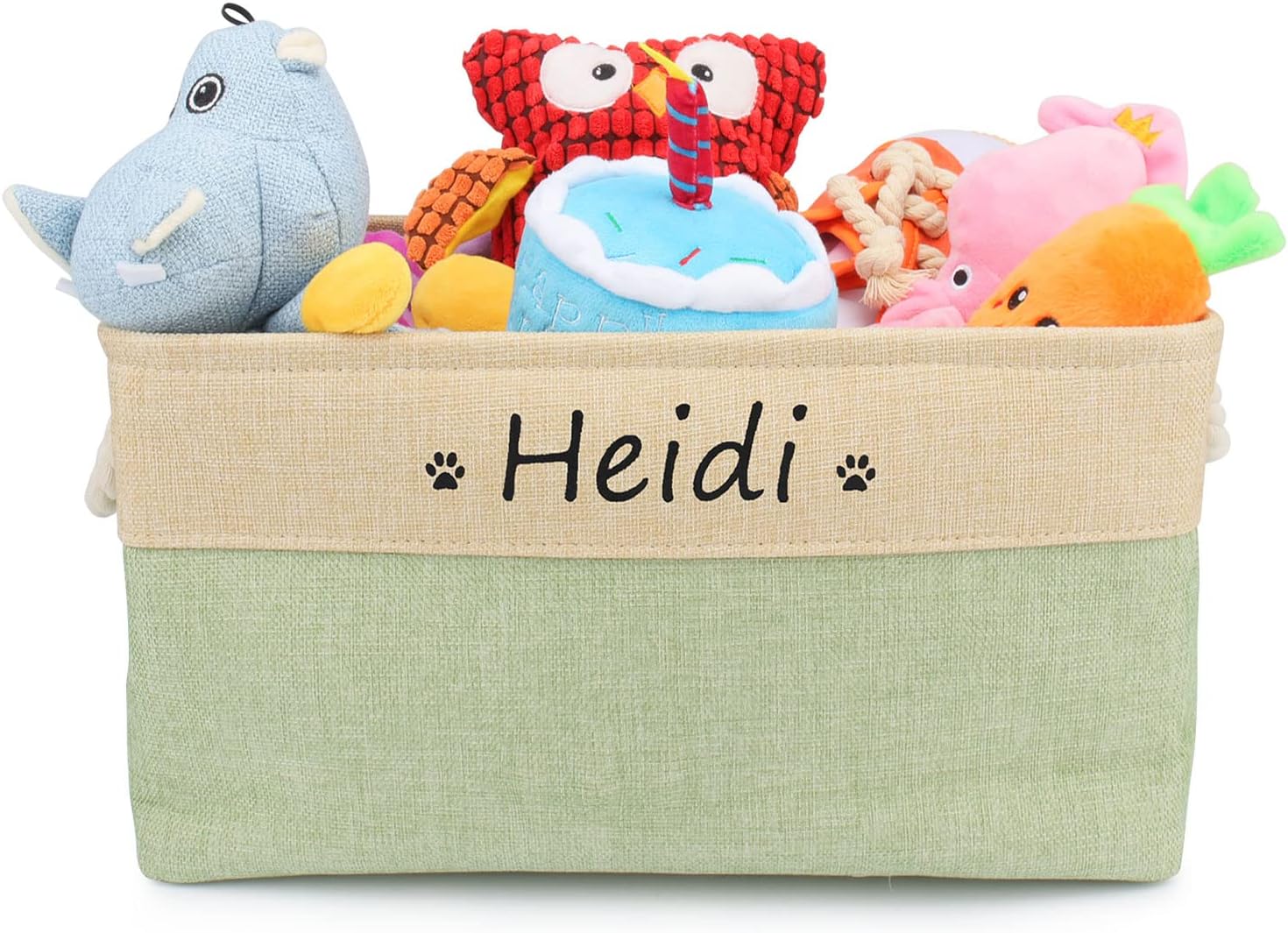Personalized Dog Toy Storage Basket Bin Collapsible Customized Pet's Name Storage Box Organizer for Dog Toys、Dog Clothing、Dog Apparel & Accessories(Green-S)