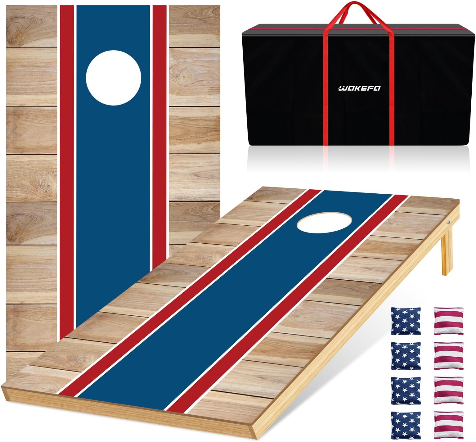 Professional Cornhole Sets - No Bounce: 3ftx2ft Solid Wood Corn Holes Outdoor Game Corn Hole Sets with 2 Regulation Size Cornhole Boards, 8 Bean Bag Toss Bags