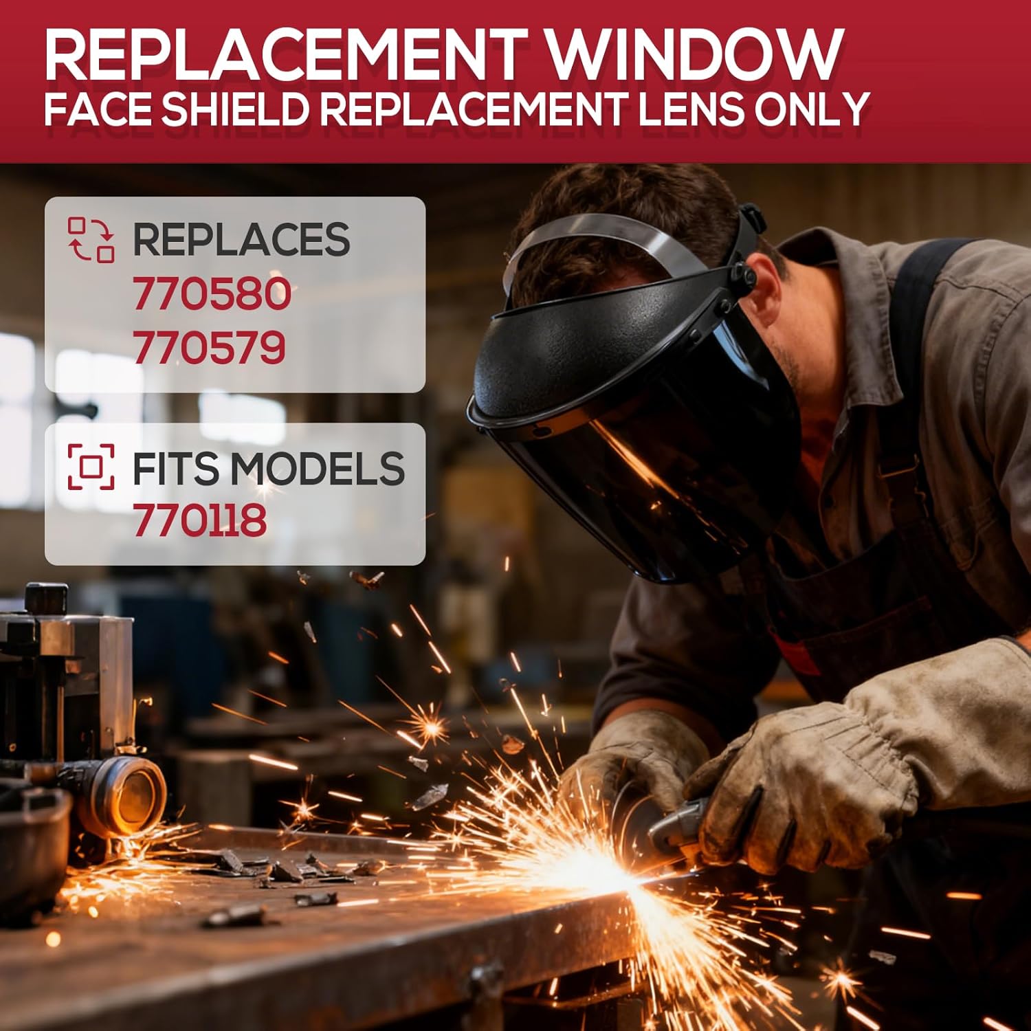 770580 Tinted Face Shield Replacement Lens, Shaded Visor, Industrial-Grade Antifog (10 Pack)