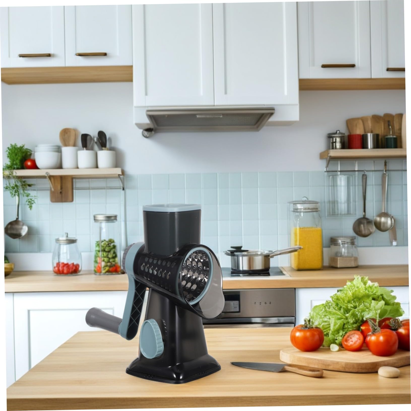 LABRIMP Rallador Manual Giratorio con Manivela Base Antideslizante Cortador Verduras Patata Queso y Secos Compacto y Fácil de Limpiar