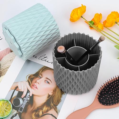 Miniatura 2 de Soporte para brochas de maquillaje, organizador de maquillaje giratorio de 360, 5 ranuras para brochas de maquillaje, portavasos para decoración de