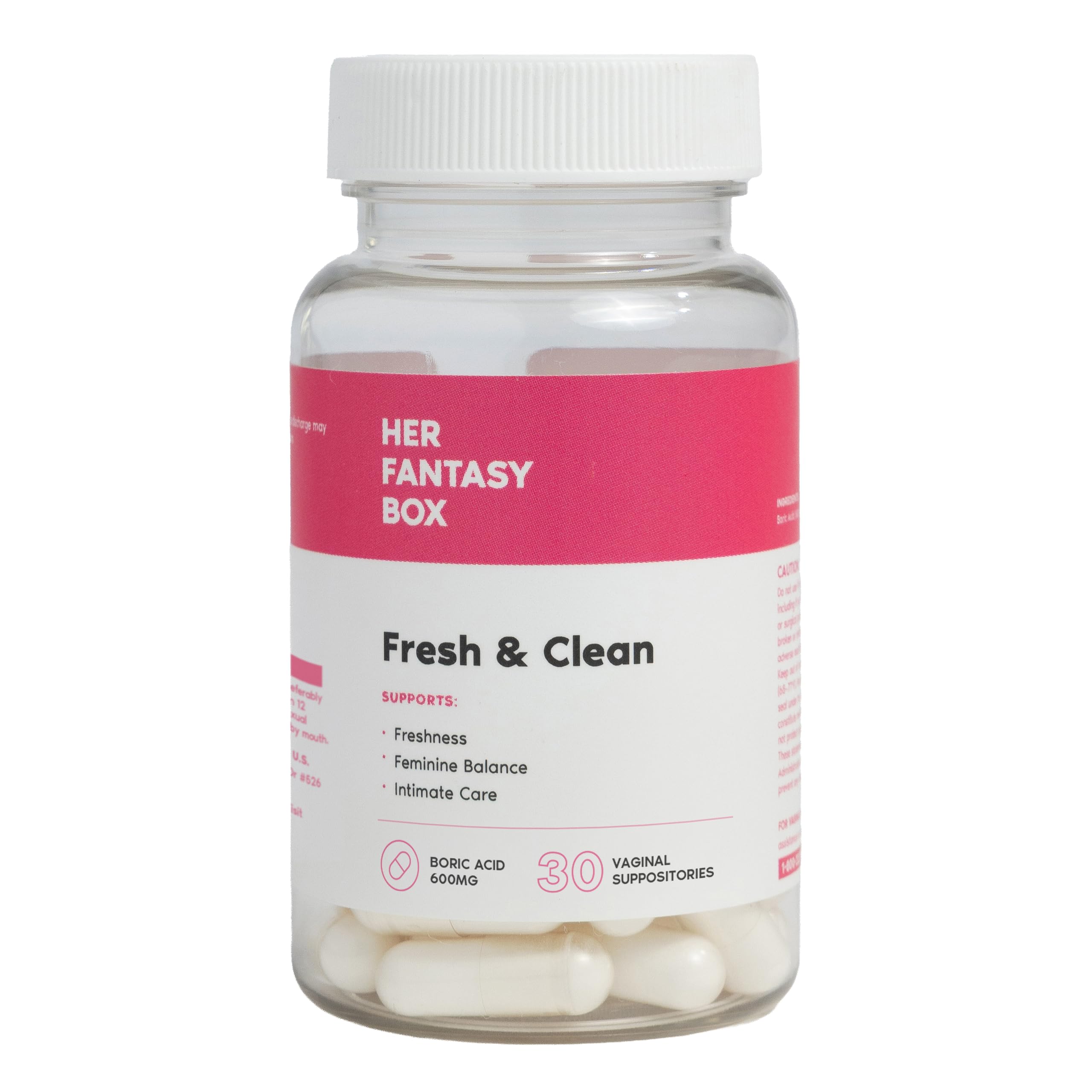 Her Fantasy Box | Fresh &amp; Clean – Boric Acid for pH Balance, Odor Control &amp; Comfort – 30 Count