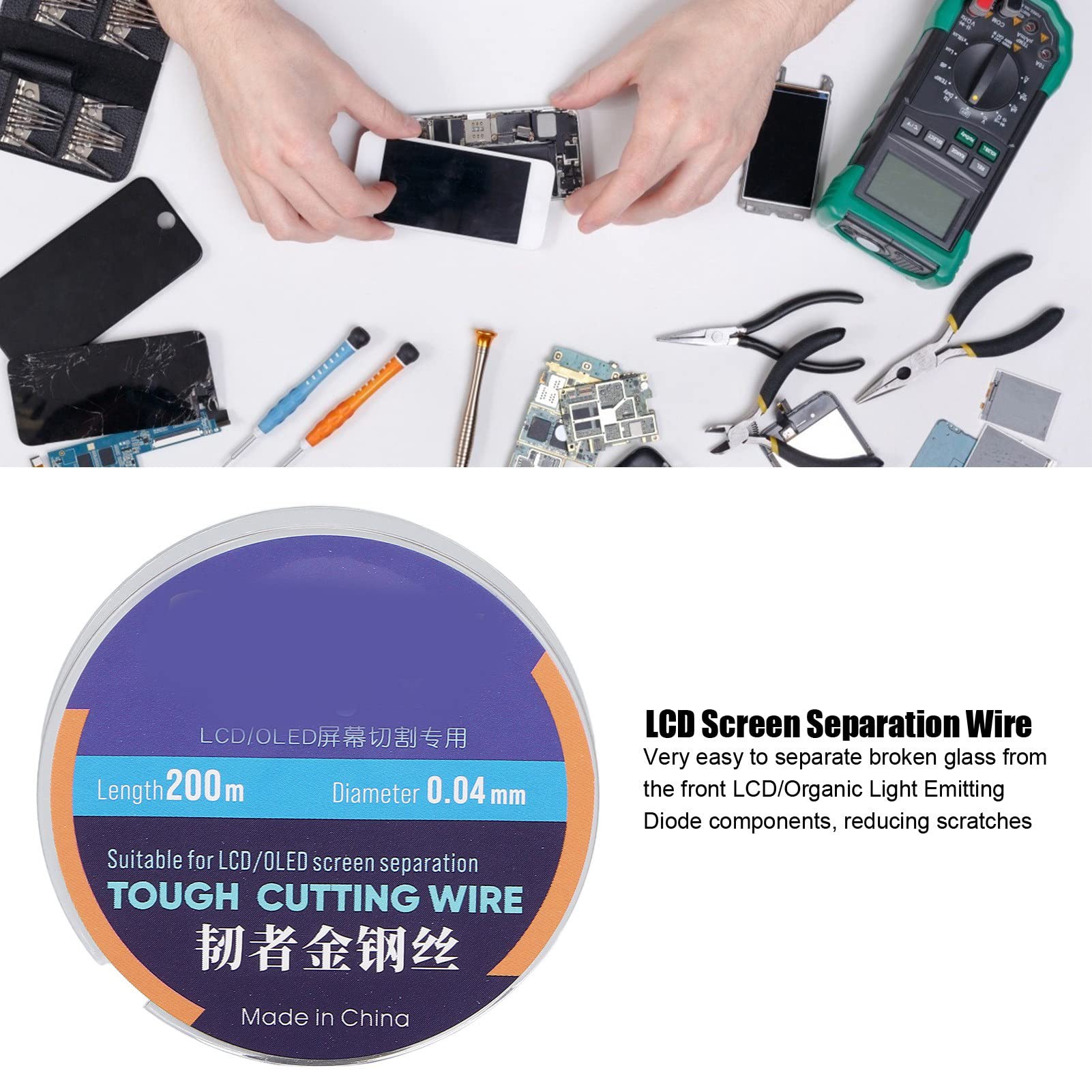 Filo Di Taglio LCD 0,10 Mm 100 Mt - Per Separare Vetro Schermo Riparazione Android/iPhone - 3