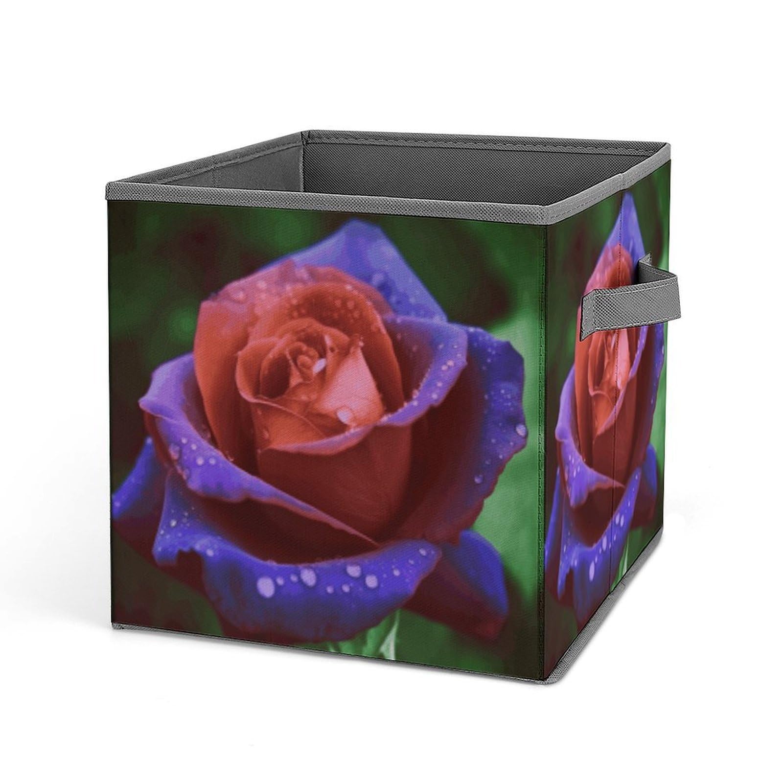 MUSM Rose Foldable Storage Box Collapsible Fabric Organizer Large Capacity Folding Storage Bins with Handles for Home Bedroom Closet 10.6 X 10.6 X 10.6 Inches