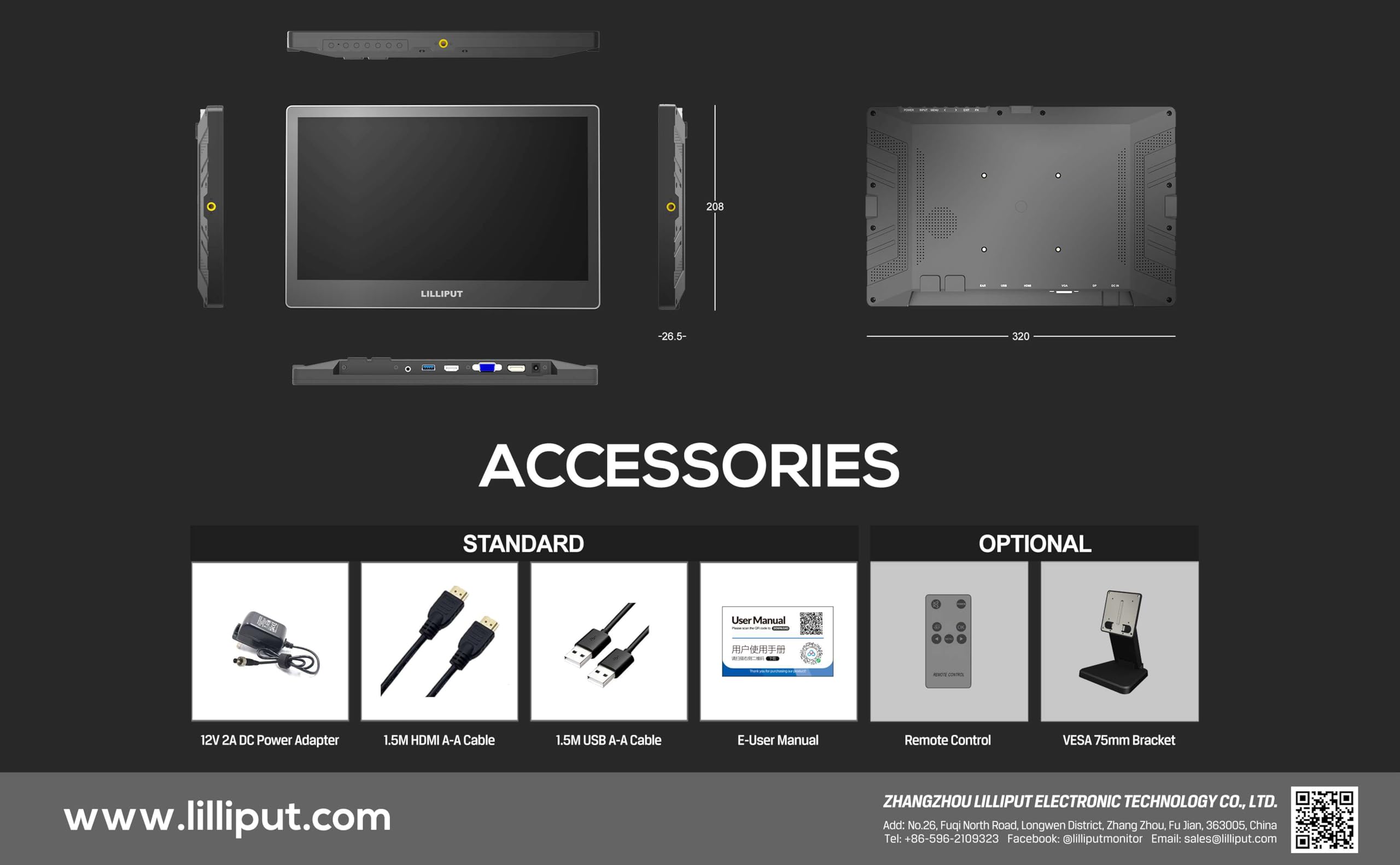 LILLIPUT FA1330 Écran tactile capacitif 13,3 pouces 3D LUT avec protection solaire, 4K HDMI 1920X1080 IPS avec protection solaire pour studios industriels ou cinématographiques