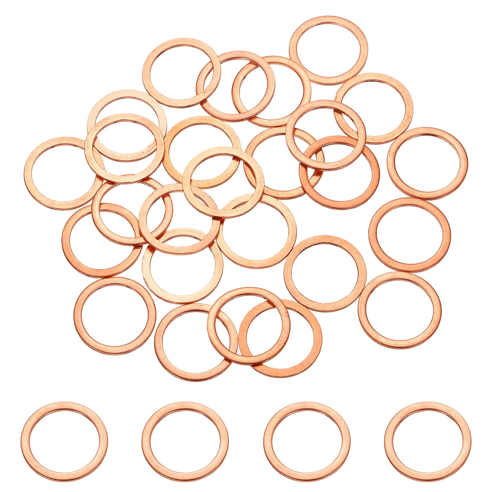 DEFANEX 32 Pcs M10 Copper Washer Sealing Ring (14mm ID 18mm OD 1mm Thickness) Metric Sealing Gasket Flat Crush Washer, for Automotive Plumbing Mechanical Oil Drain Plug