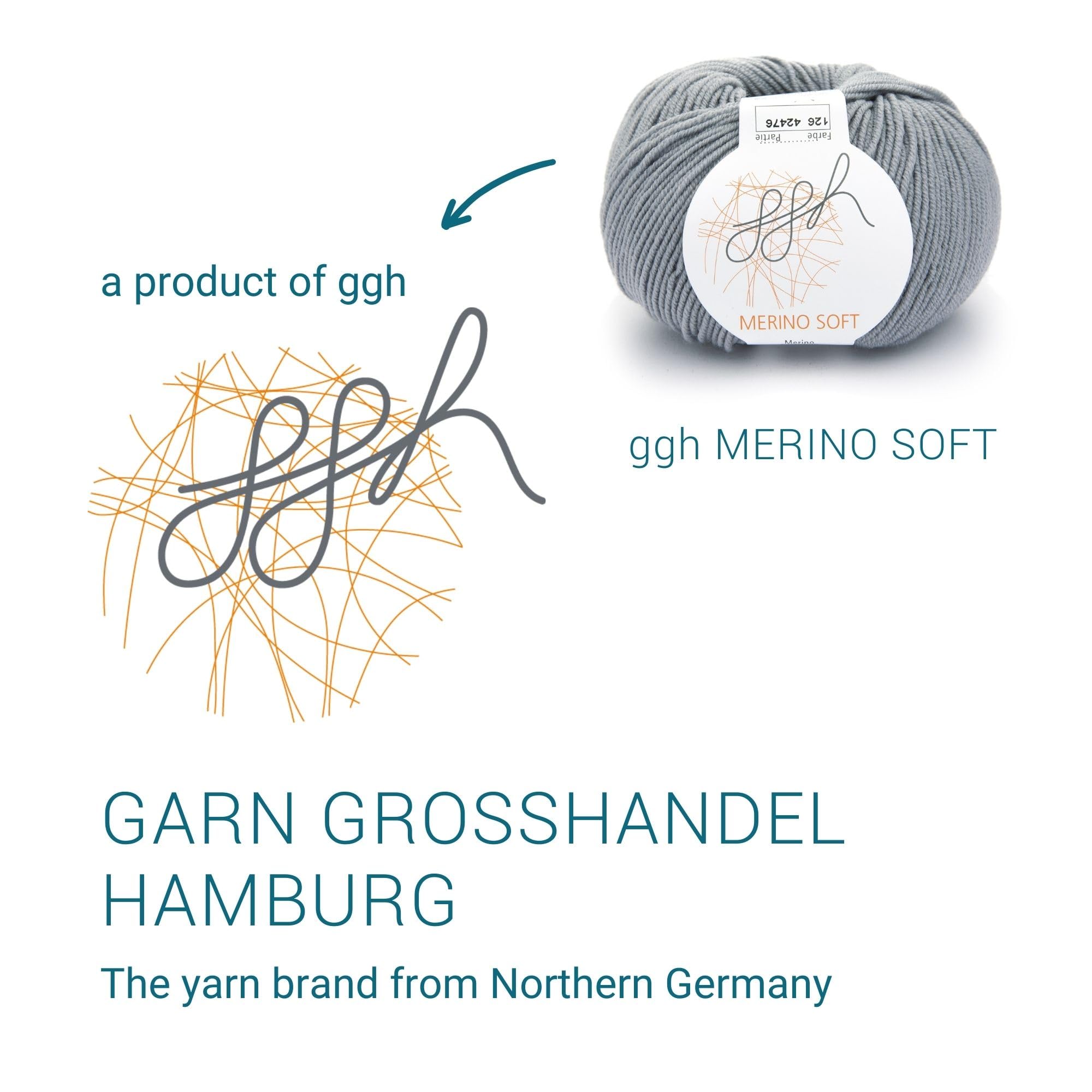 ggh Merino Soft Box - Ovillo de lana merino para tejer, 6 x 50 g (total 300 g), 170 m/50 g, color 126, gris medio