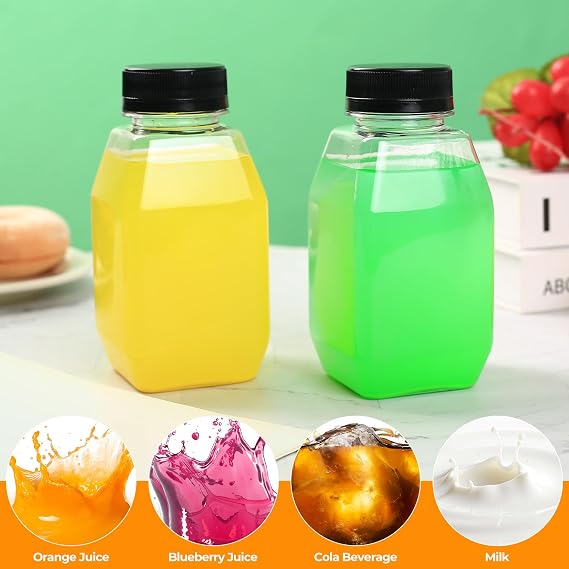 6 Pcs 8.45 oz/250ml Small Plastic Juice Bottles with Lids, Reusable Empty Clear Juice Shot Bottles with Lids, Juicing Smoothie Bottle, Small Drinks Bottle for Water Milk Ginger Beverages on the Go