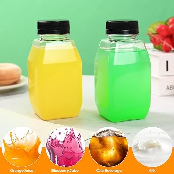 6 Pcs 8.45 oz/250ml Small Plastic Juice Bottles with Lids, Reusable Empty Clear Juice Shot Bottles with Lids, Juicing Smoothie Bottle, Small Drinks Bottle for Water Milk Ginger Beverages on the Go
