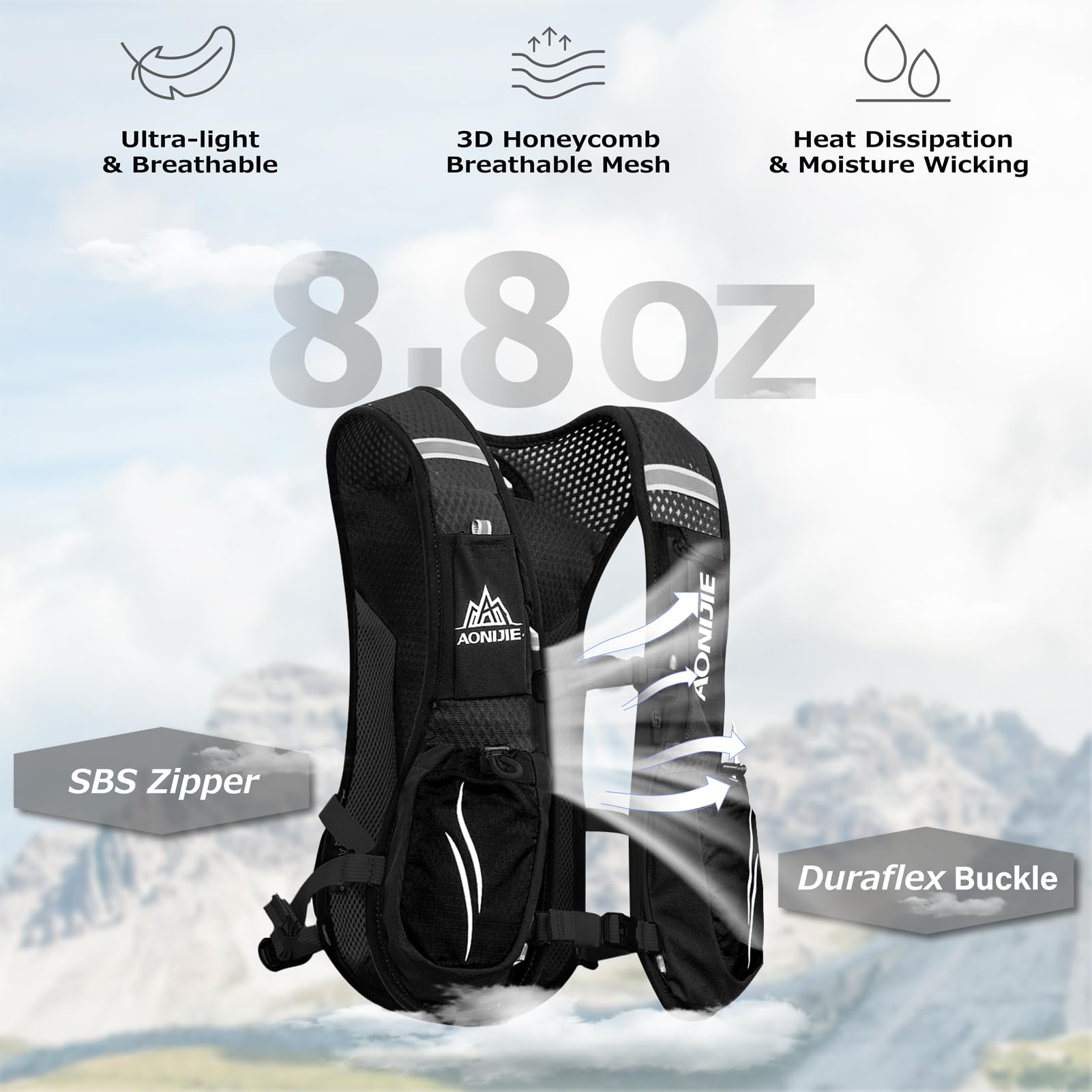 Azarxis Mochila de hidratación de 5 L 5.5 L para correr, mochila ligera ajustable para hombres y mujeres, ciclismo al aire libre, carrera, maratón, senderismo, ciclismo (gris,mochila de 5.5 L)