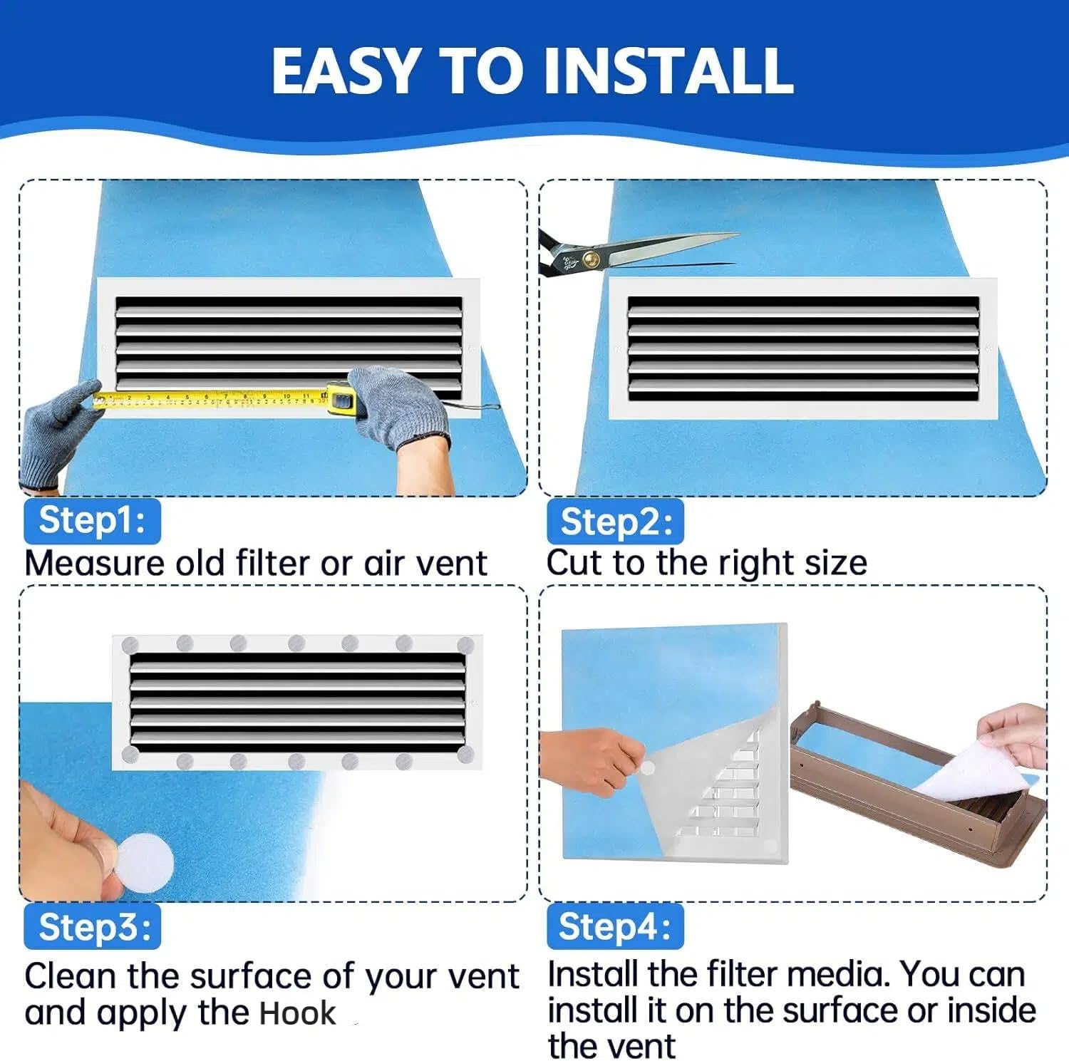 Rouleau de filtres pour grille d'aération, 30,5 x 228,6 cm découpés pour s'adapter aux filtres à air (60 + filtres), filtre électrostatique MERV 8 triple filtration pour sol, plafond, four