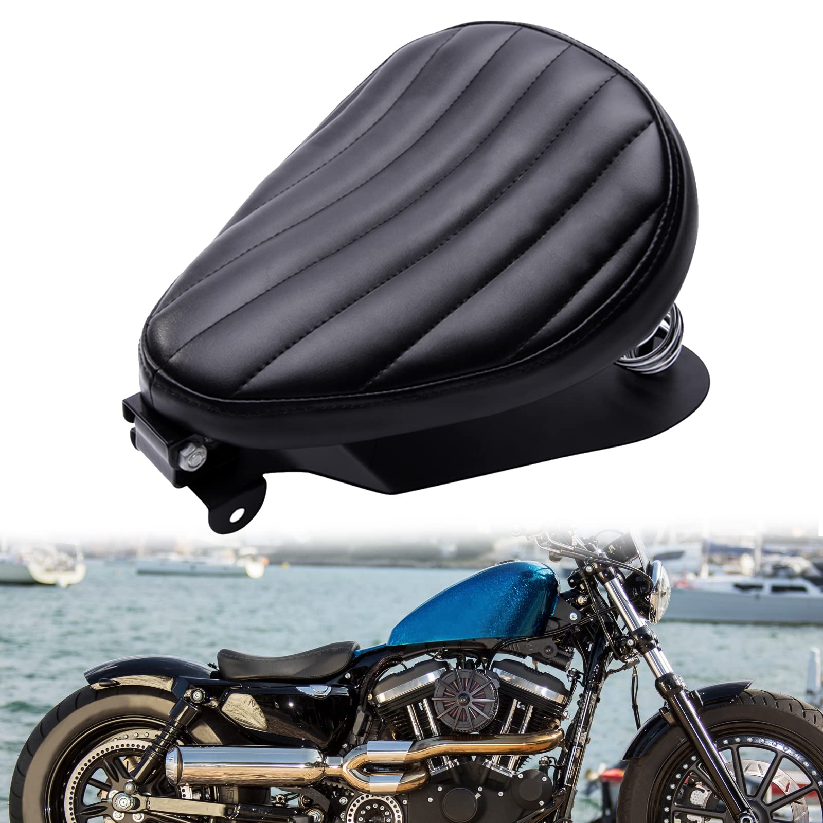 DREAMIZER Asiento Bobber de Motocicleta Gruesa Negro, Asiento Moto Solo para Sportster XL883 1200 Cross Bones Dyna Chopper Custom