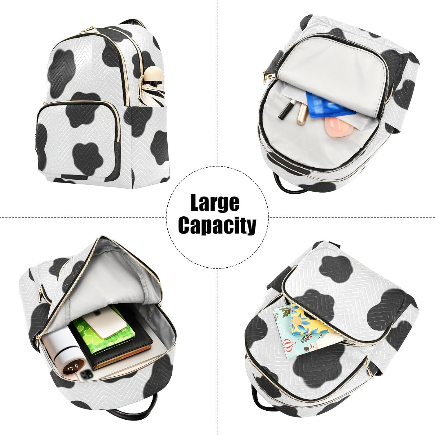 ODAWA Cow Spots White Casual Backpack, Women Backpacks Medium - Image 5