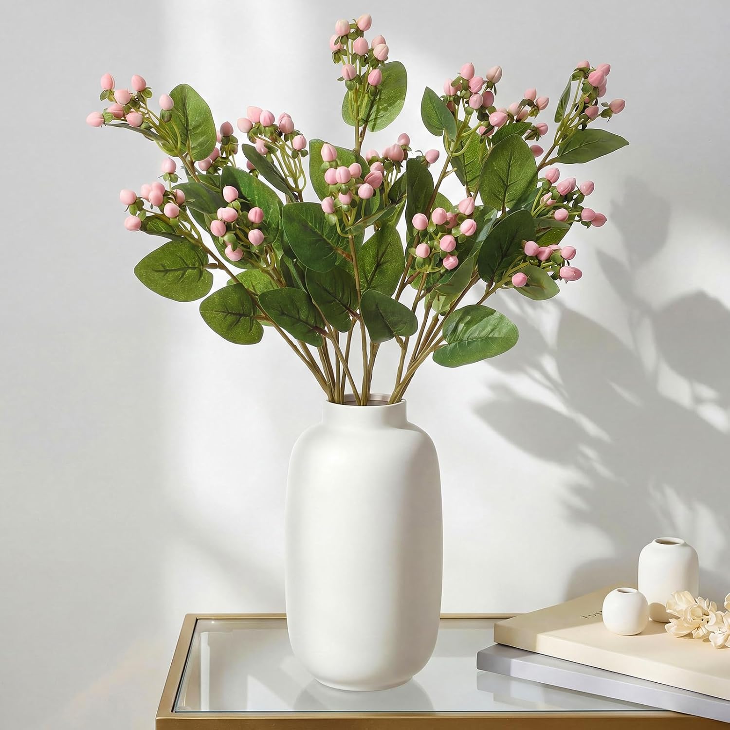 4 Pcs Artificial Hypericum Berry Stem 27.6 inch Simulation Style Flowers Berries Branches Fake Hypericum Berries Decorations for Wedding Home Table Centerpieces Decor(Pink)