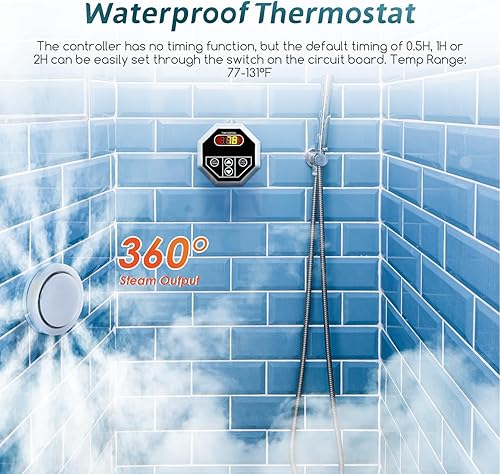 Miniatura 4 de Kit generador de ducha de vapor de 6KW para baño, sauna, spa, sistema de autodrenamiento, cabezal de vapor de aromaterapia, controlador impermeable