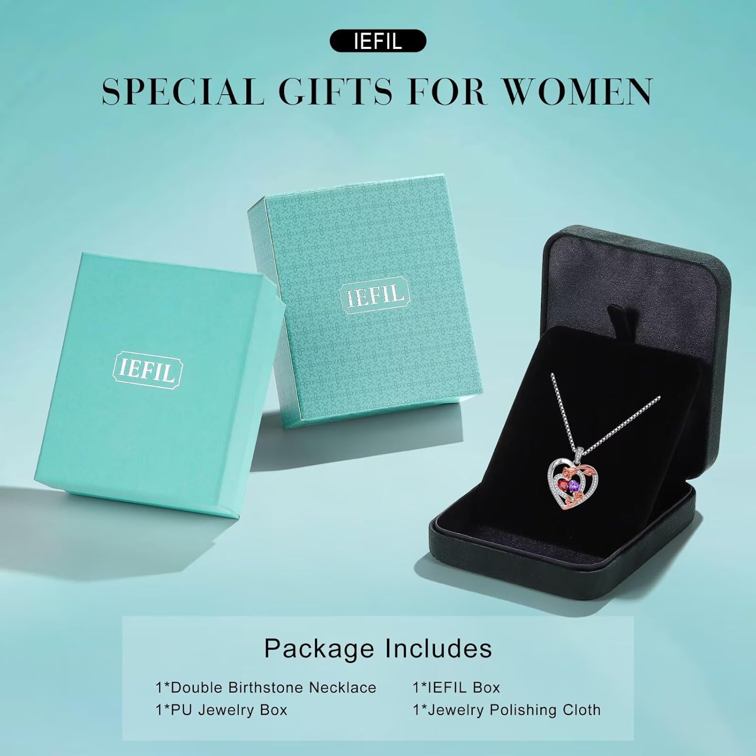 Iefil Birthstone Jewelry Gifts for Women - Heart Birthstone Necklace for Her, 925 Sterling Silver Rose Heart Necklaces, Personalized Gifts Anniversary Birthday Jewelry for Wife Her Girlfriend Mom - Image 5